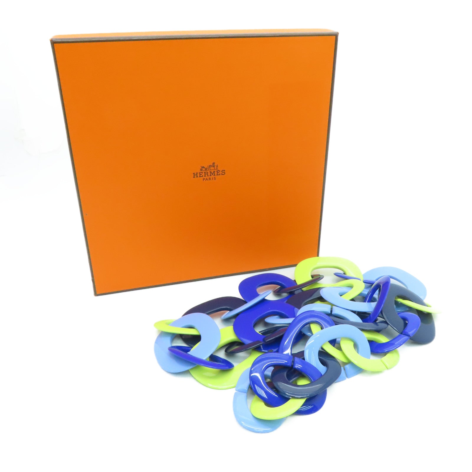 HERMES [Sharp Discount] Buffalo Horn Necklace Blue/Green