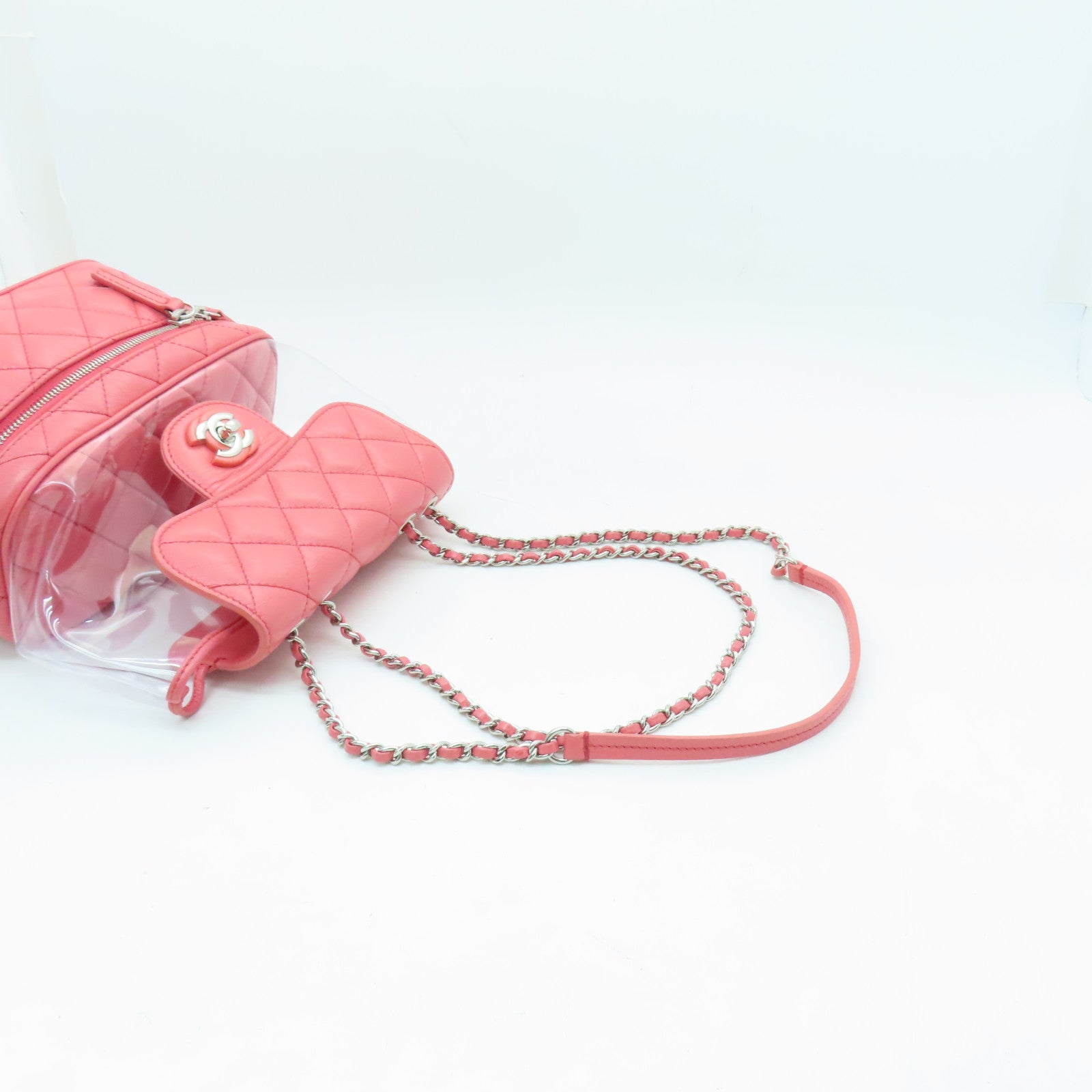 CHANEL 菱格Aged Calf皮革Chain Shoulder Bag銀扣鏈帶肩背袋粉紅色