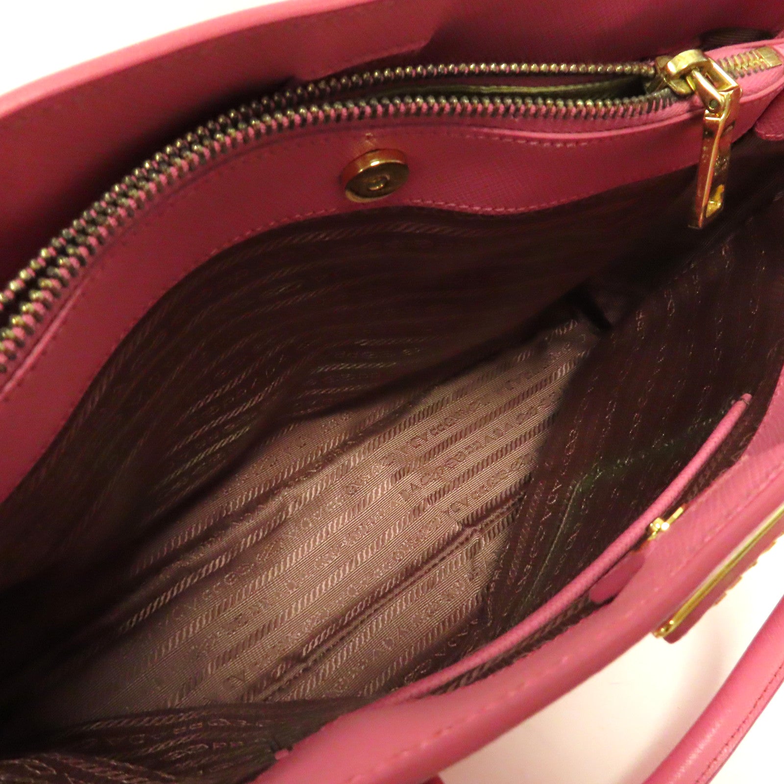 PRADA Saffiano皮革2 way Shoulder金扣手挽肩背兩用袋粉紅色