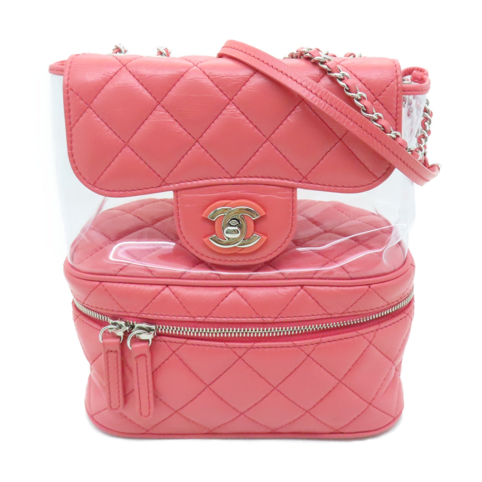 CHANEL 菱格Aged Calf皮革Chain Shoulder Bag銀扣鏈帶肩背袋粉紅色
