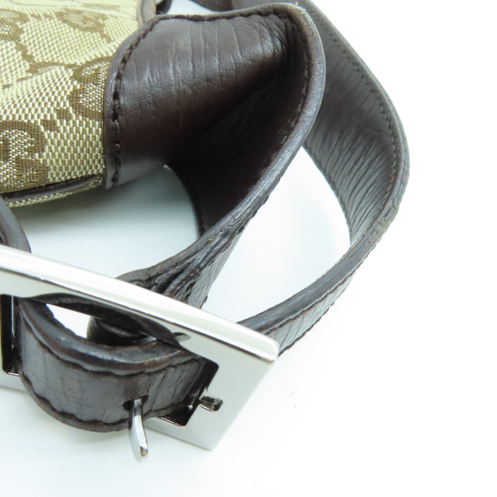 GUCCI canvas Shoulder Bag shoulder bag silver buckle brown