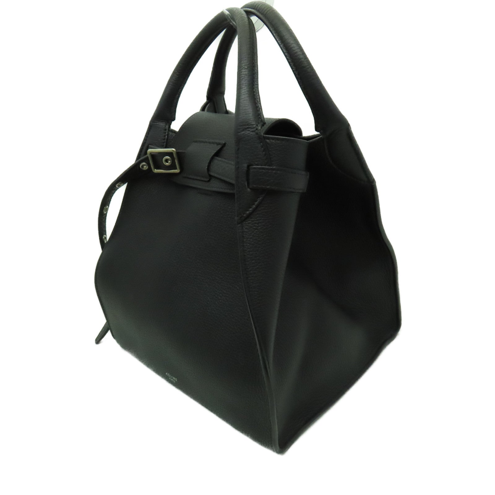 CELINE 牛皮皮革Shoulder Bag銀扣手挽肩背兩用袋黑色