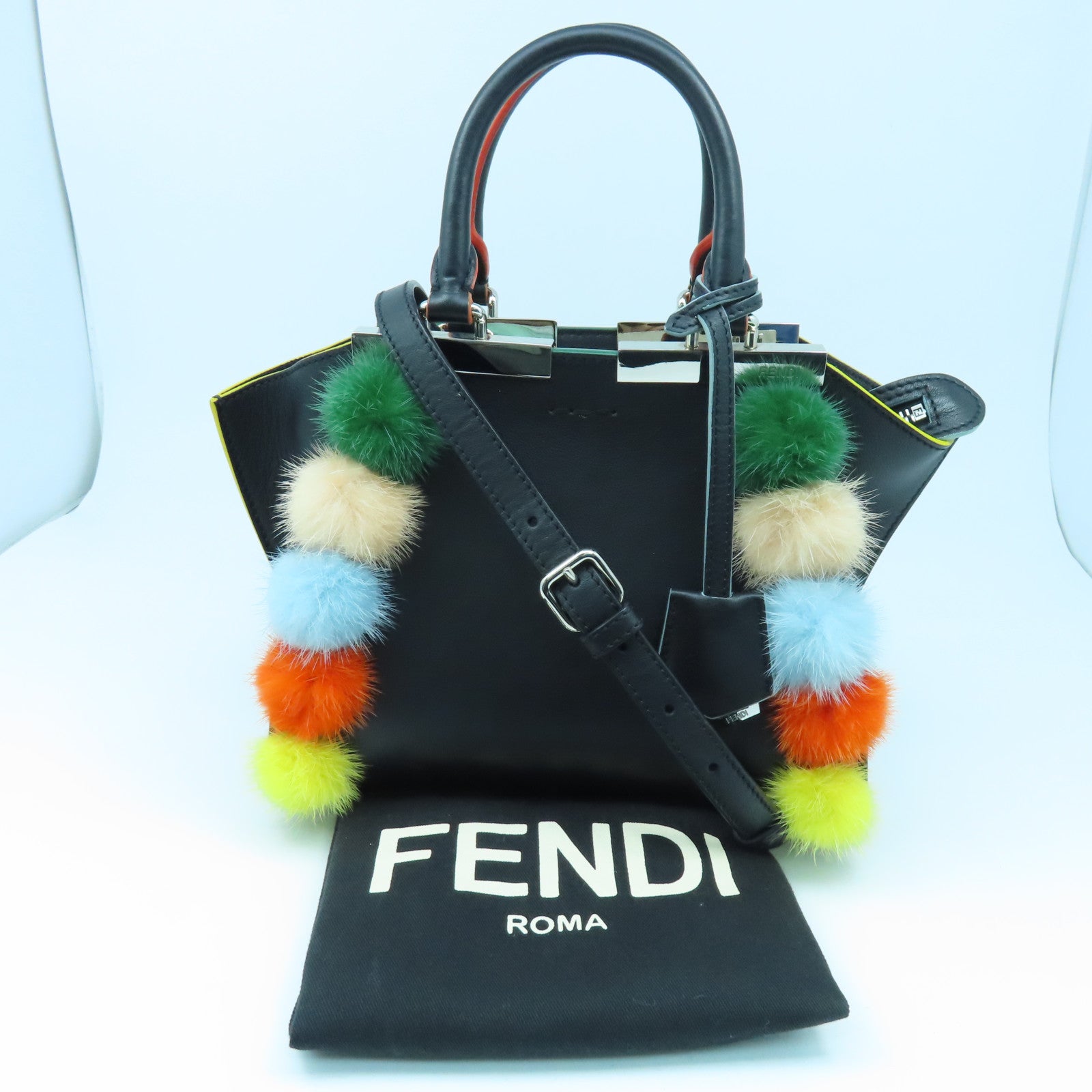 FENDI 【激減優惠】牛皮皮革Mini 3Jours銀扣手挽肩背兩用袋黑色