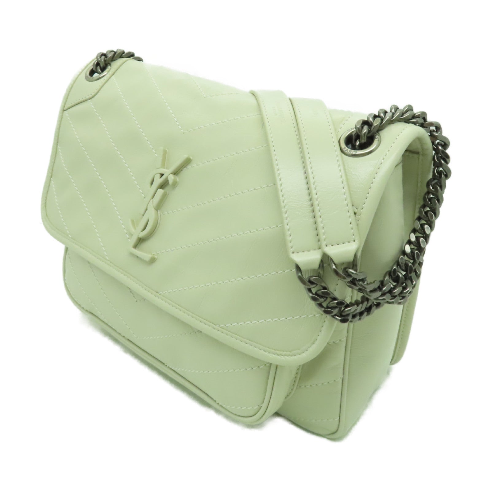 SAINT LAURENT 牛皮皮革Shoulder Bag銀扣鏈帶肩背袋白色