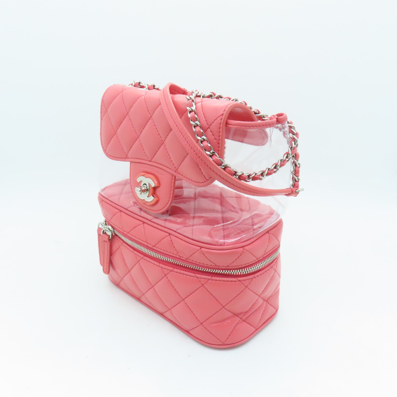 CHANEL 菱格Aged Calf皮革Chain Shoulder Bag銀扣鏈帶肩背袋粉紅色