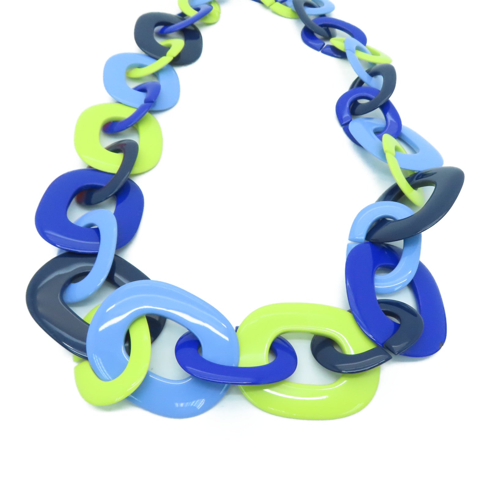 HERMES [Sharp Discount] Buffalo Horn Necklace Blue/Green