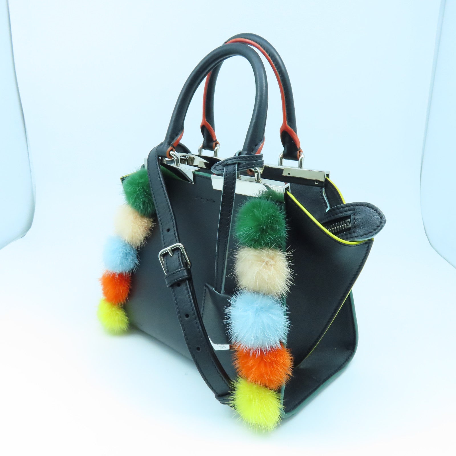 FENDI 【激減優惠】牛皮皮革Mini 3Jours銀扣手挽肩背兩用袋黑色