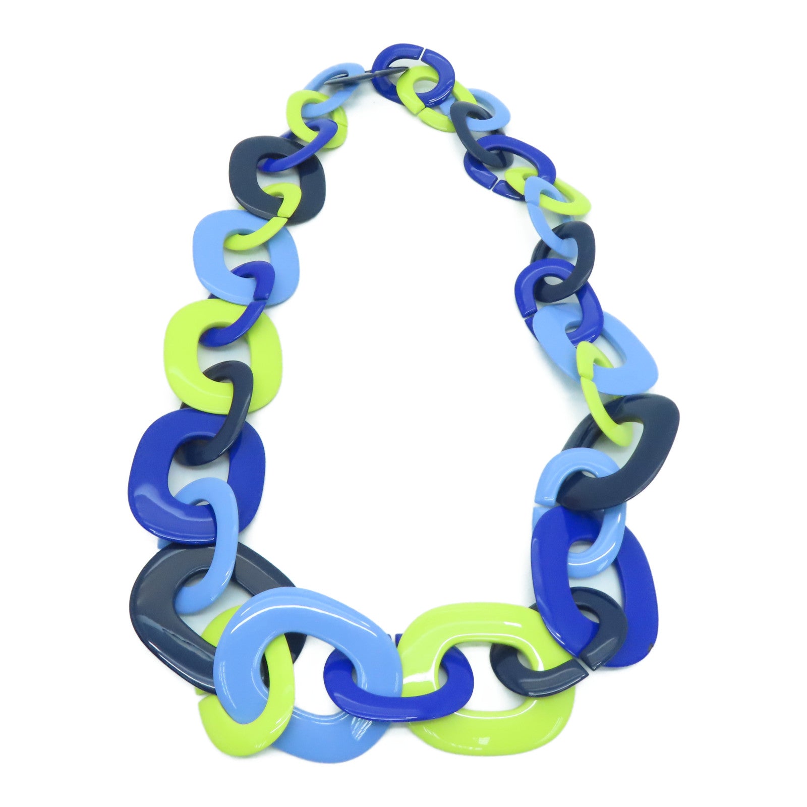 HERMES [Sharp Discount] Buffalo Horn Necklace Blue/Green