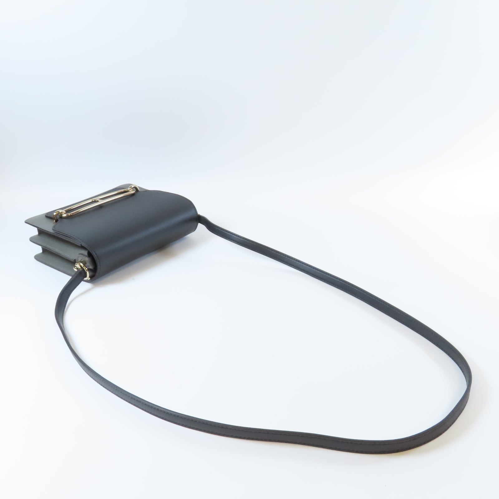 HERMES Evercolor皮革Mini Roulis金扣肩背袋深灰色