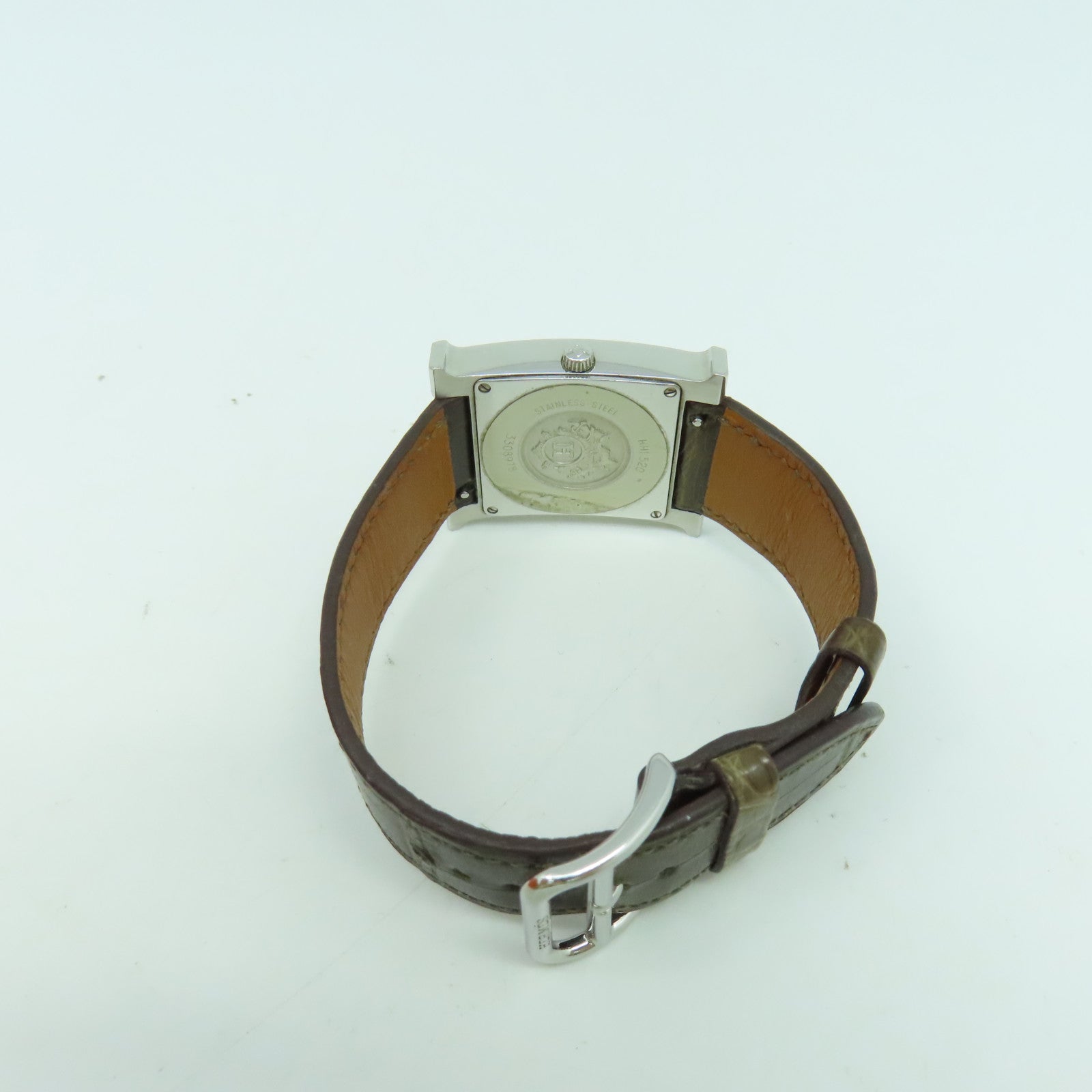 HERMES Heure H Watch不鏽鋼/皮革帶石英機芯手錶白色/啡色