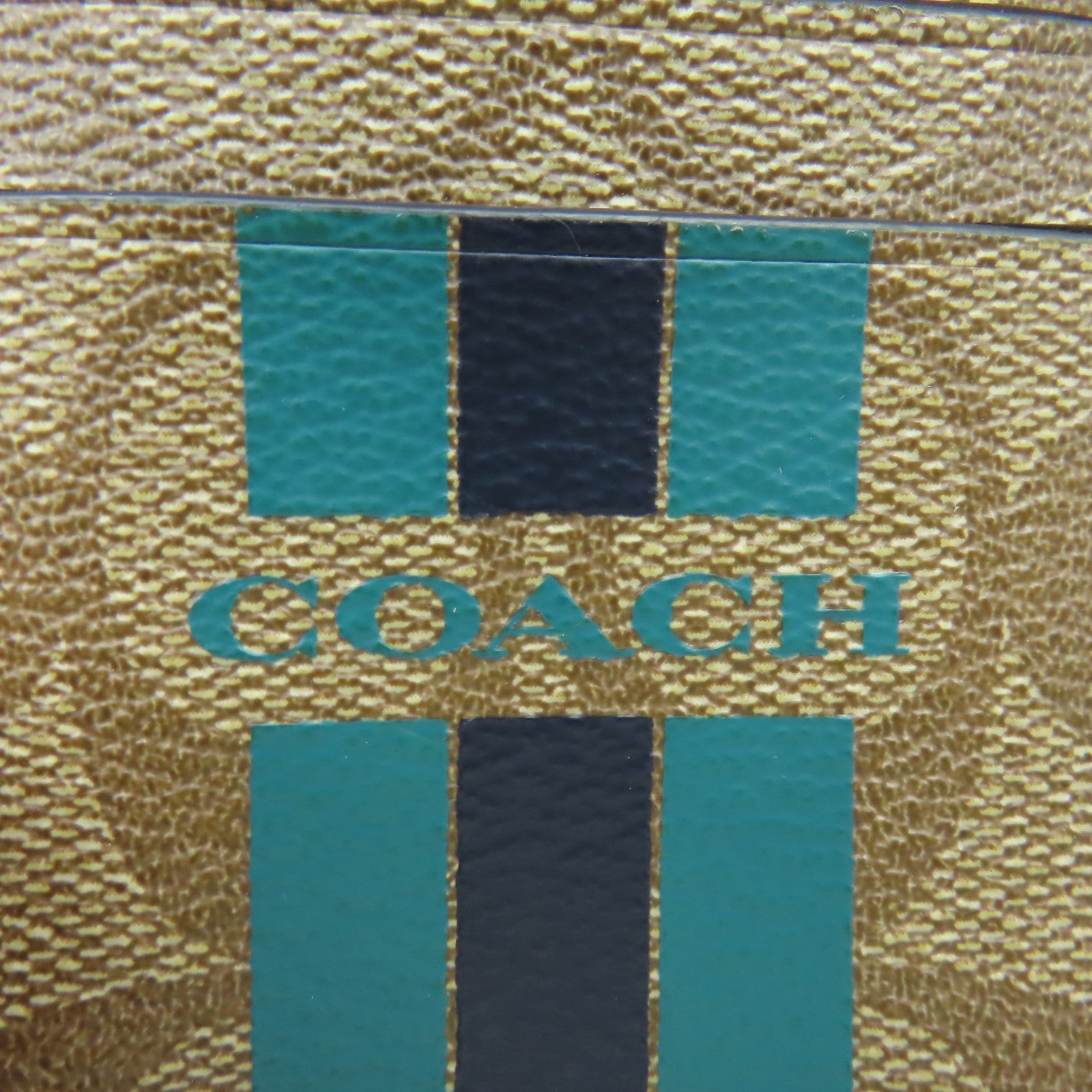 COACH 塗層帆布Card Case金扣卡片套啡色/綠色