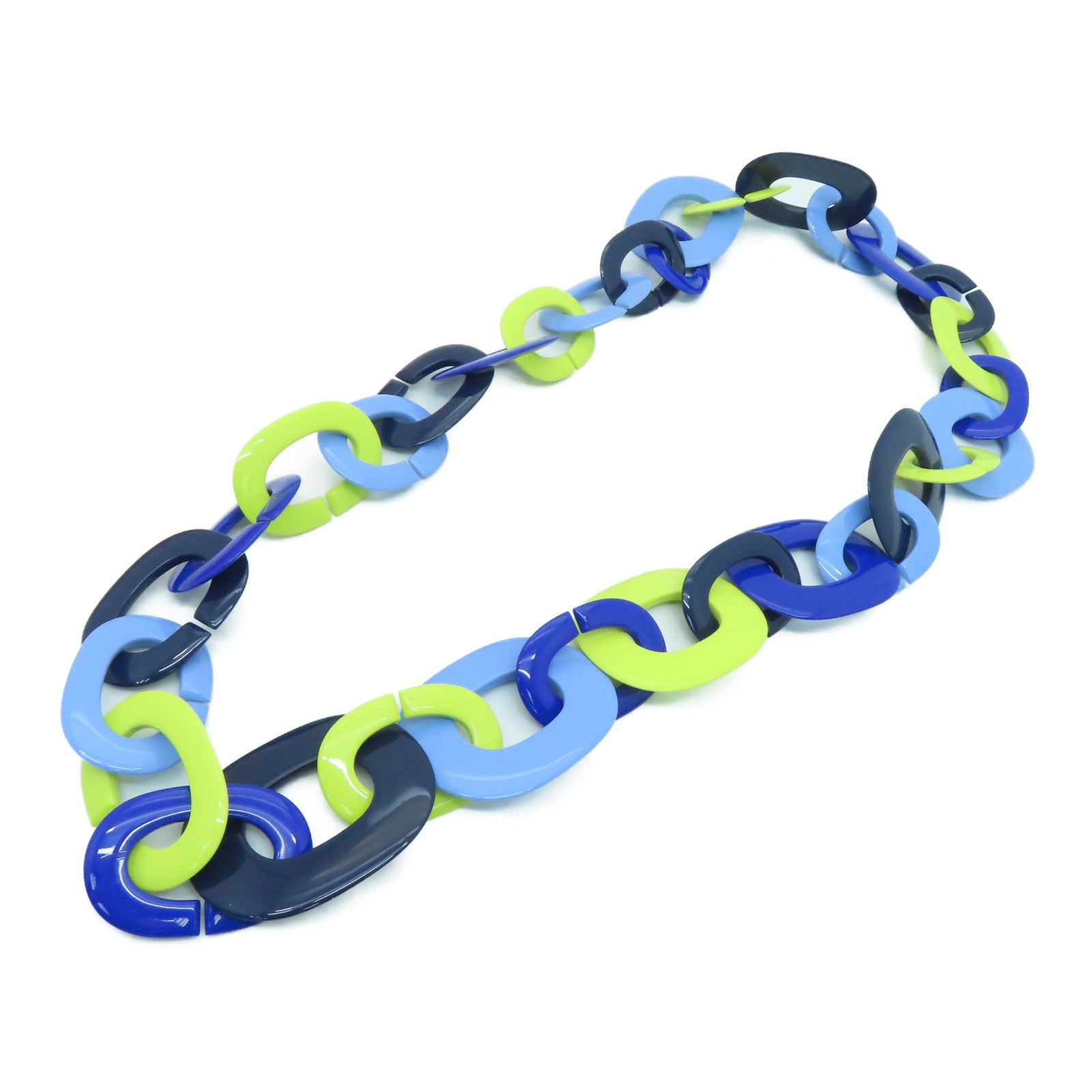 HERMES [Sharp Discount] Buffalo Horn Necklace Blue/Green
