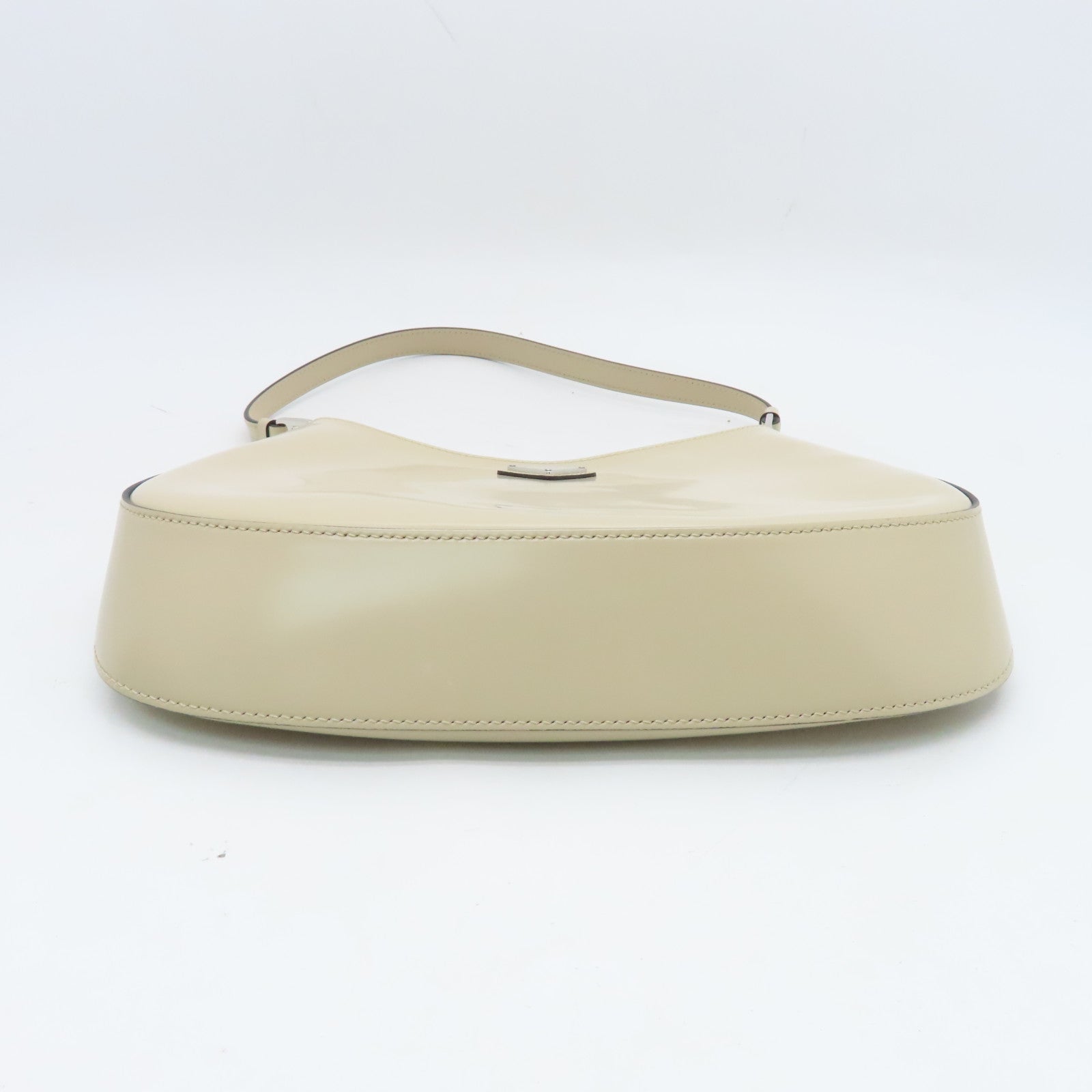 PRADA Cowhide Leather Shoulder Bag Silver Buckle Beige