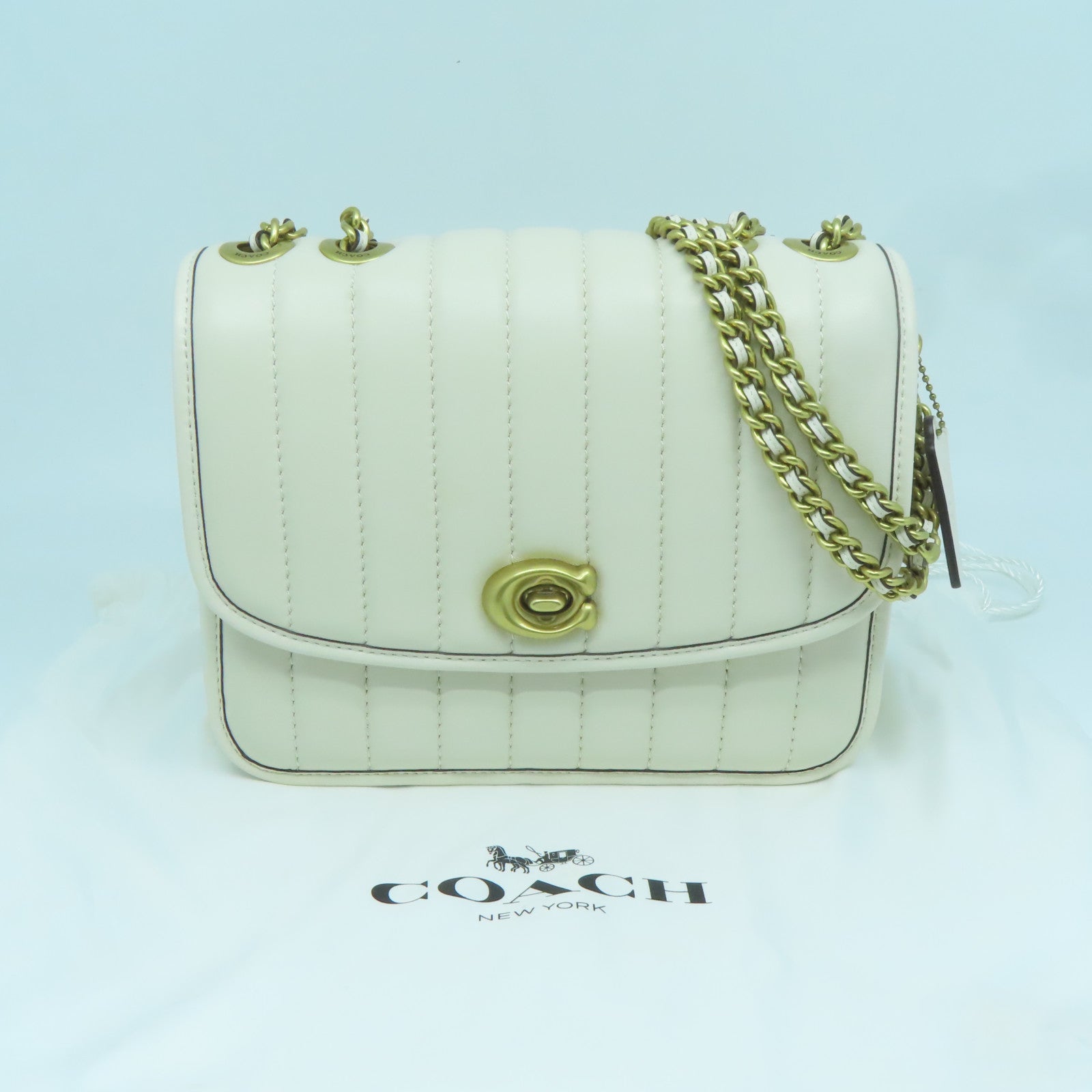 COACH 牛皮皮革Chain Shoulder Bag金扣鏈帶肩背袋白色