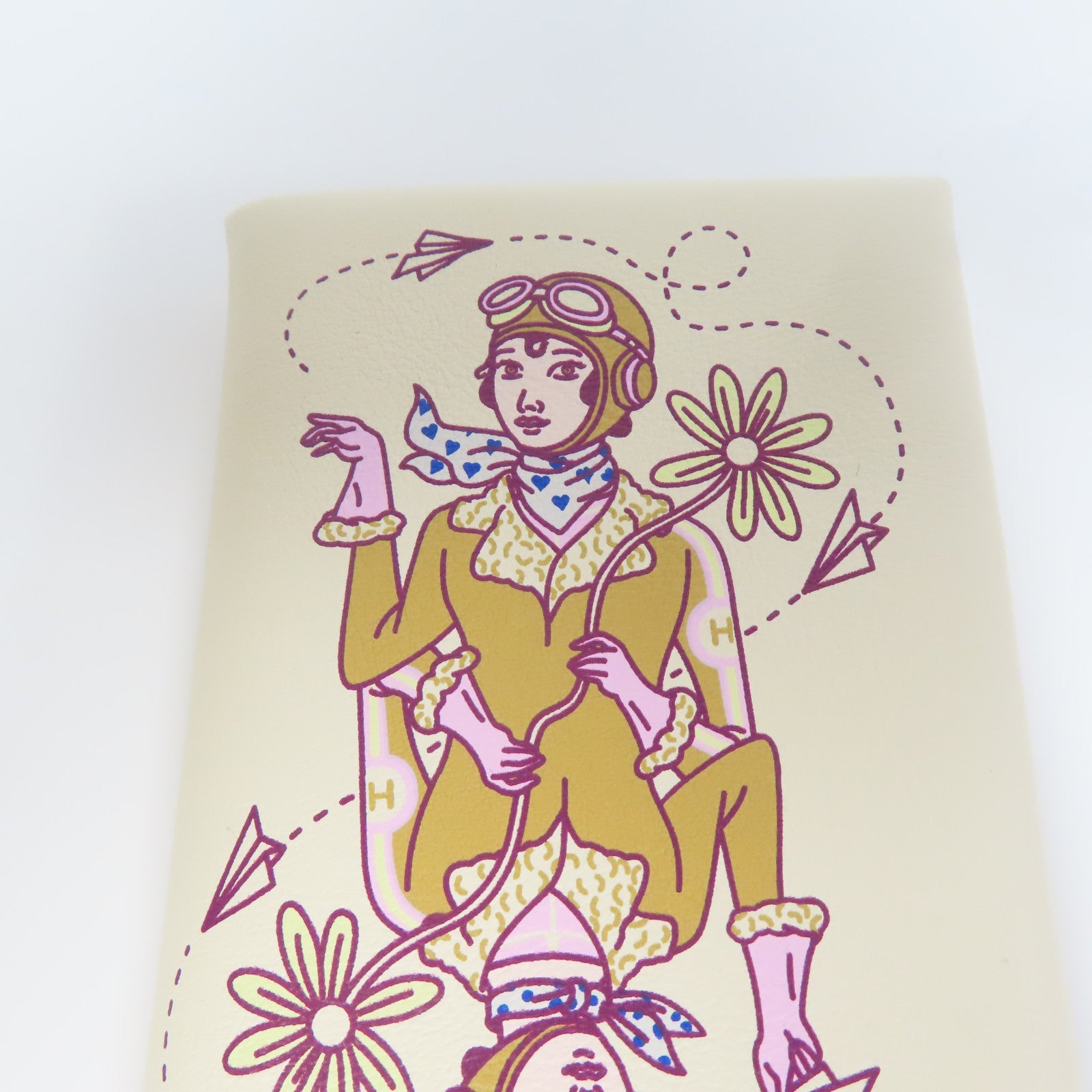 HERMES Swift皮革Calvi銀扣卡片套奶油白色