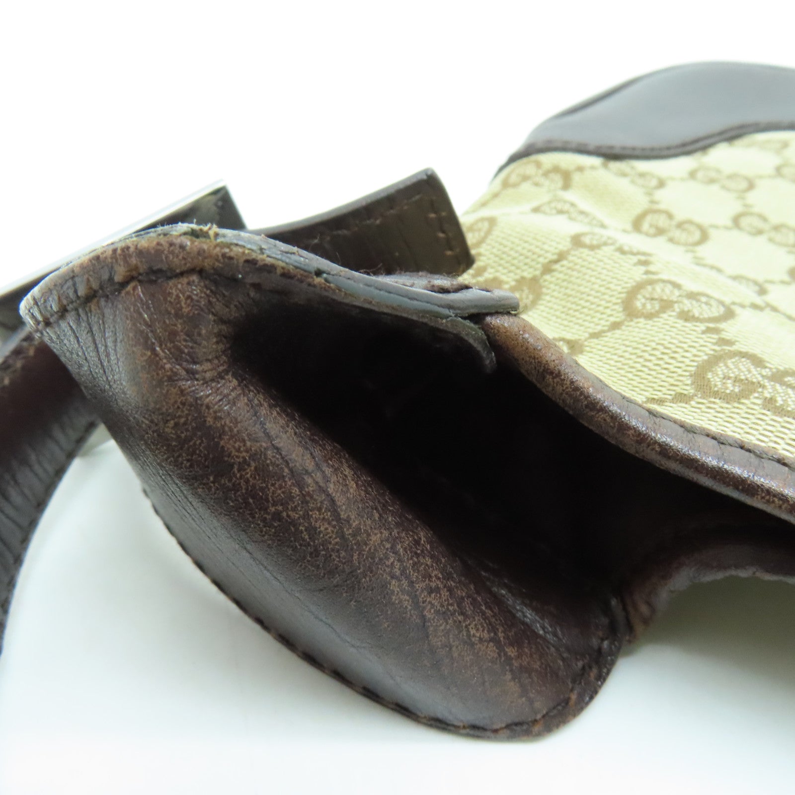 GUCCI canvas Shoulder Bag shoulder bag silver buckle brown