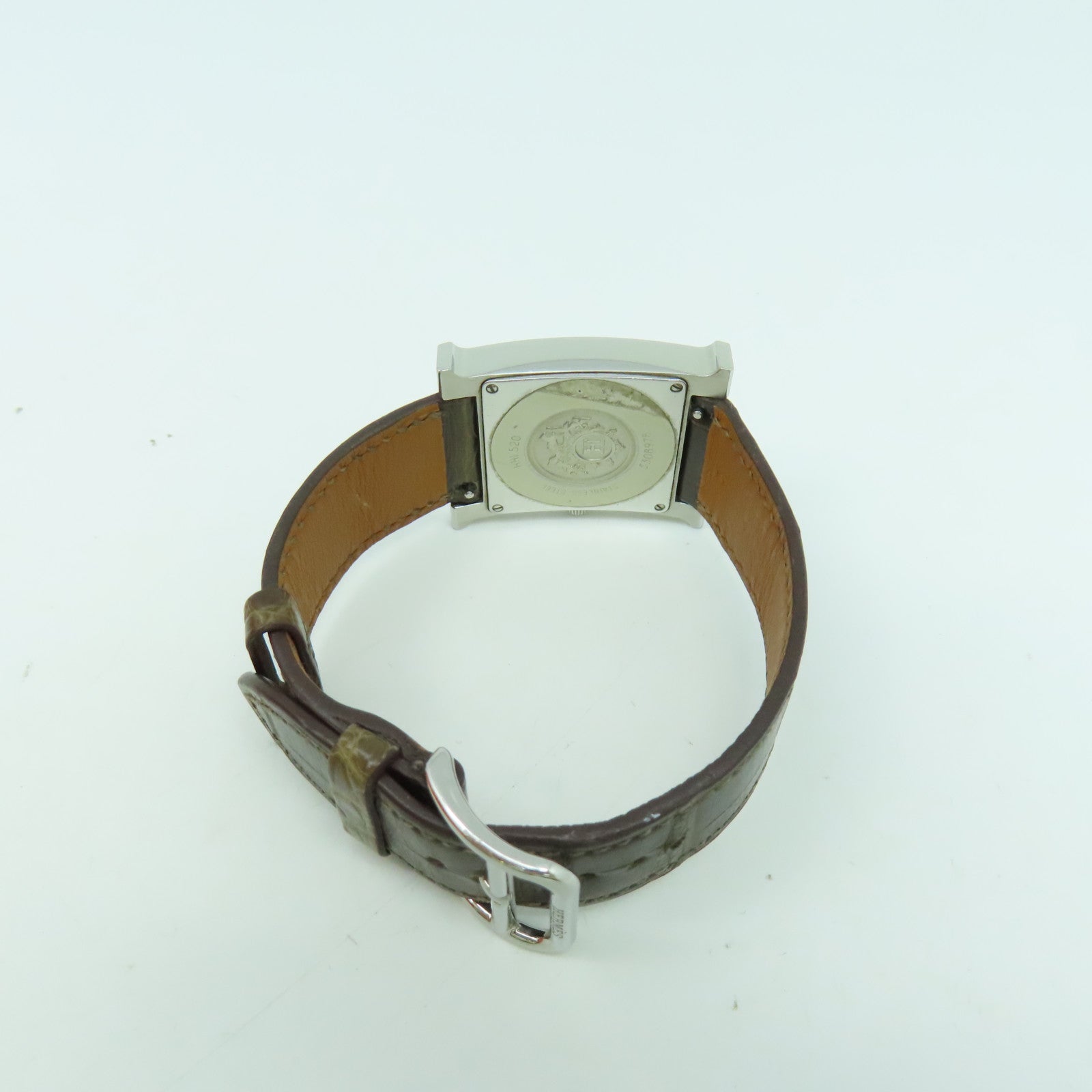 HERMES Heure H Watch不鏽鋼/皮革帶石英機芯手錶白色/啡色