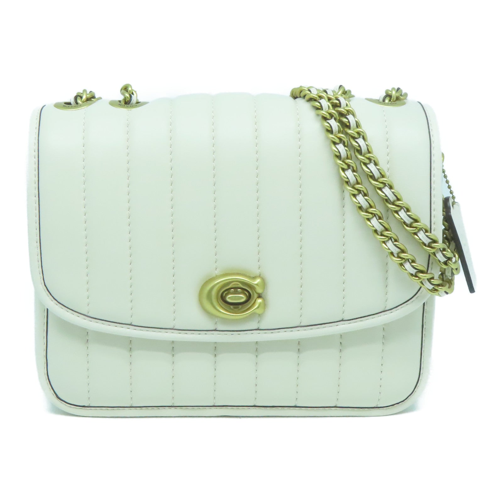 COACH 牛皮皮革Chain Shoulder Bag金扣鏈帶肩背袋白色