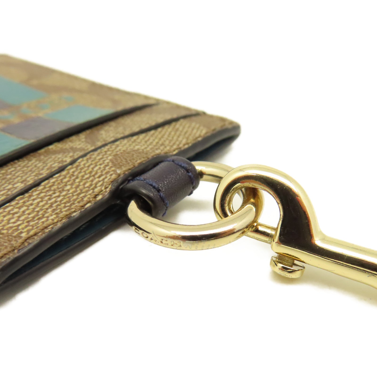 COACH 塗層帆布Card Case金扣卡片套啡色/綠色