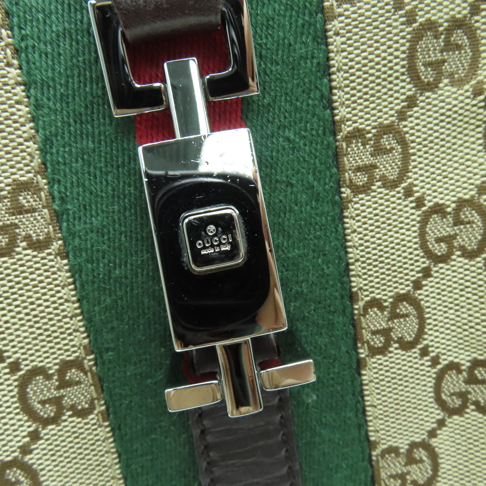 GUCCI canvas Shoulder Bag shoulder bag silver buckle brown