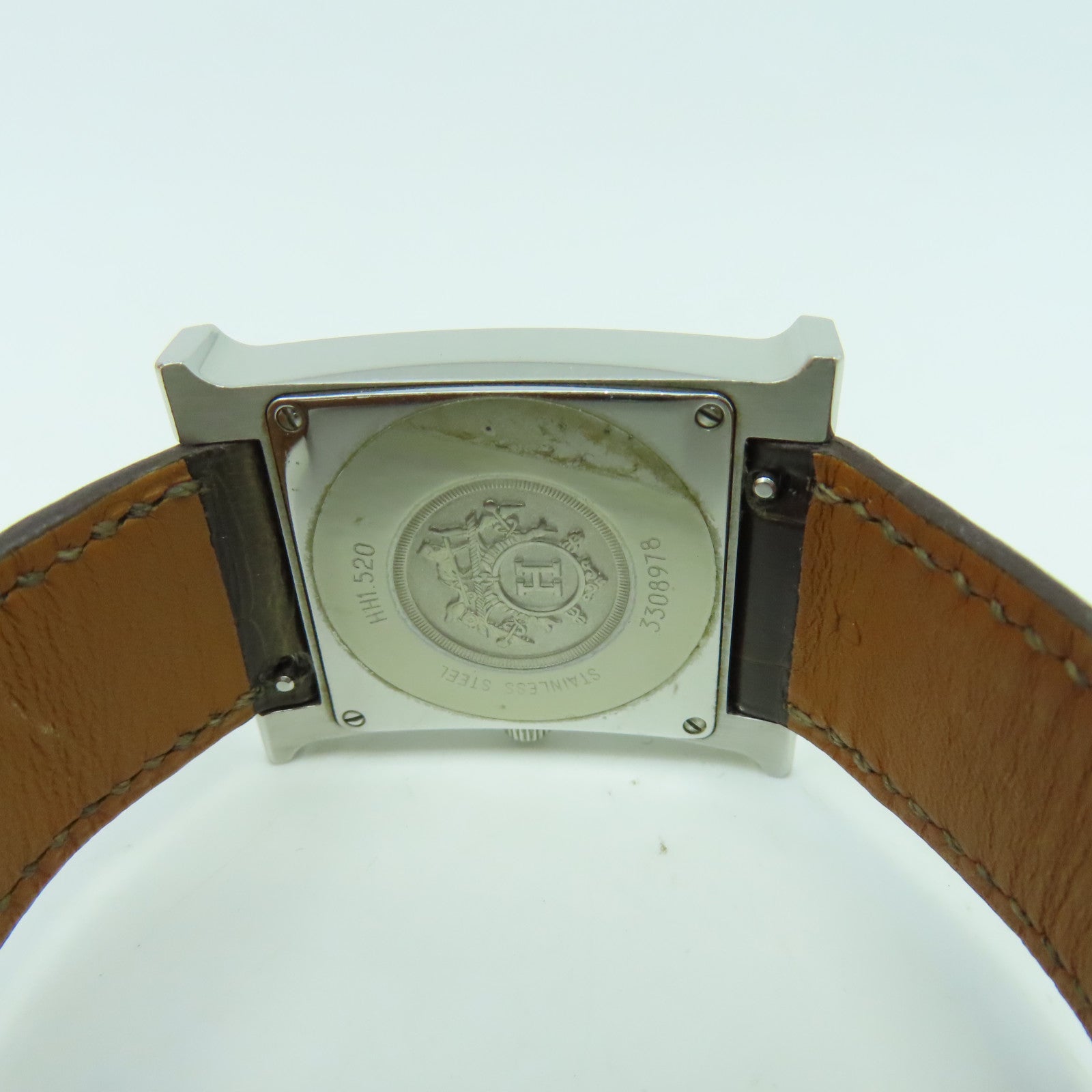 HERMES Heure H Watch不鏽鋼/皮革帶石英機芯手錶白色/啡色