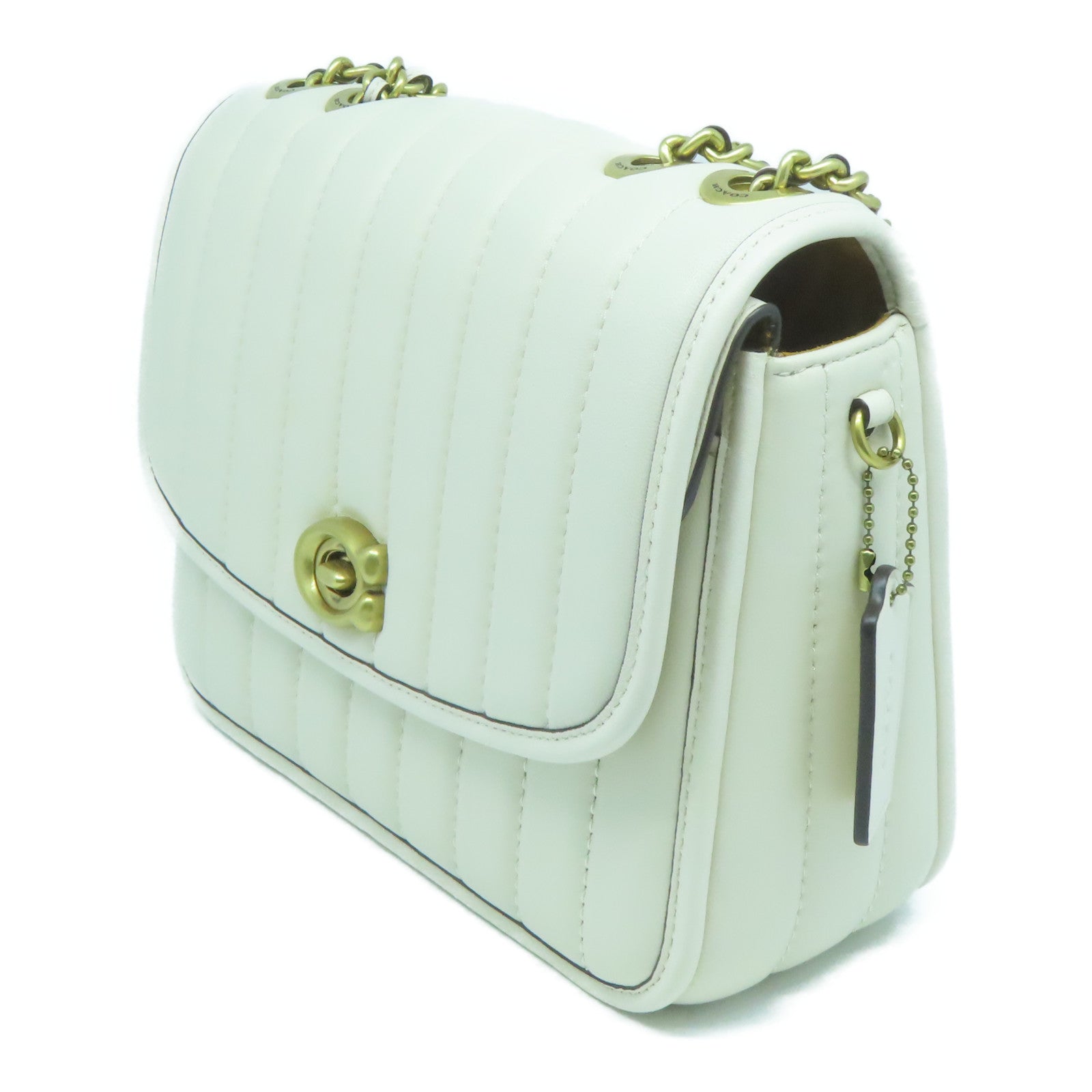 COACH 牛皮皮革Chain Shoulder Bag金扣鏈帶肩背袋白色