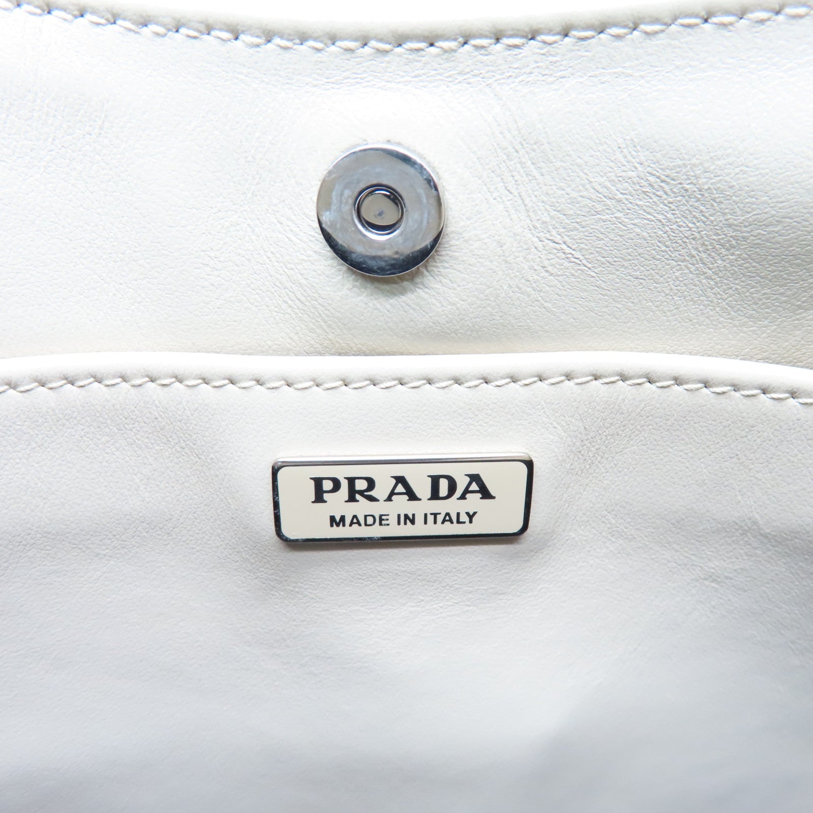 PRADA Cowhide Leather Shoulder Bag Silver Buckle Beige