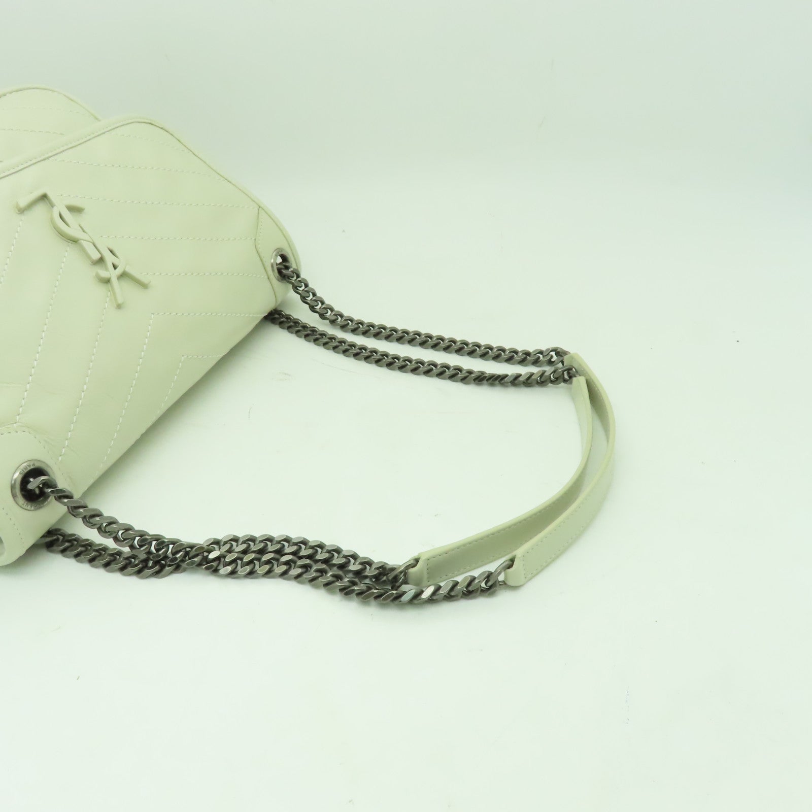 SAINT LAURENT 牛皮皮革Shoulder Bag銀扣鏈帶肩背袋白色