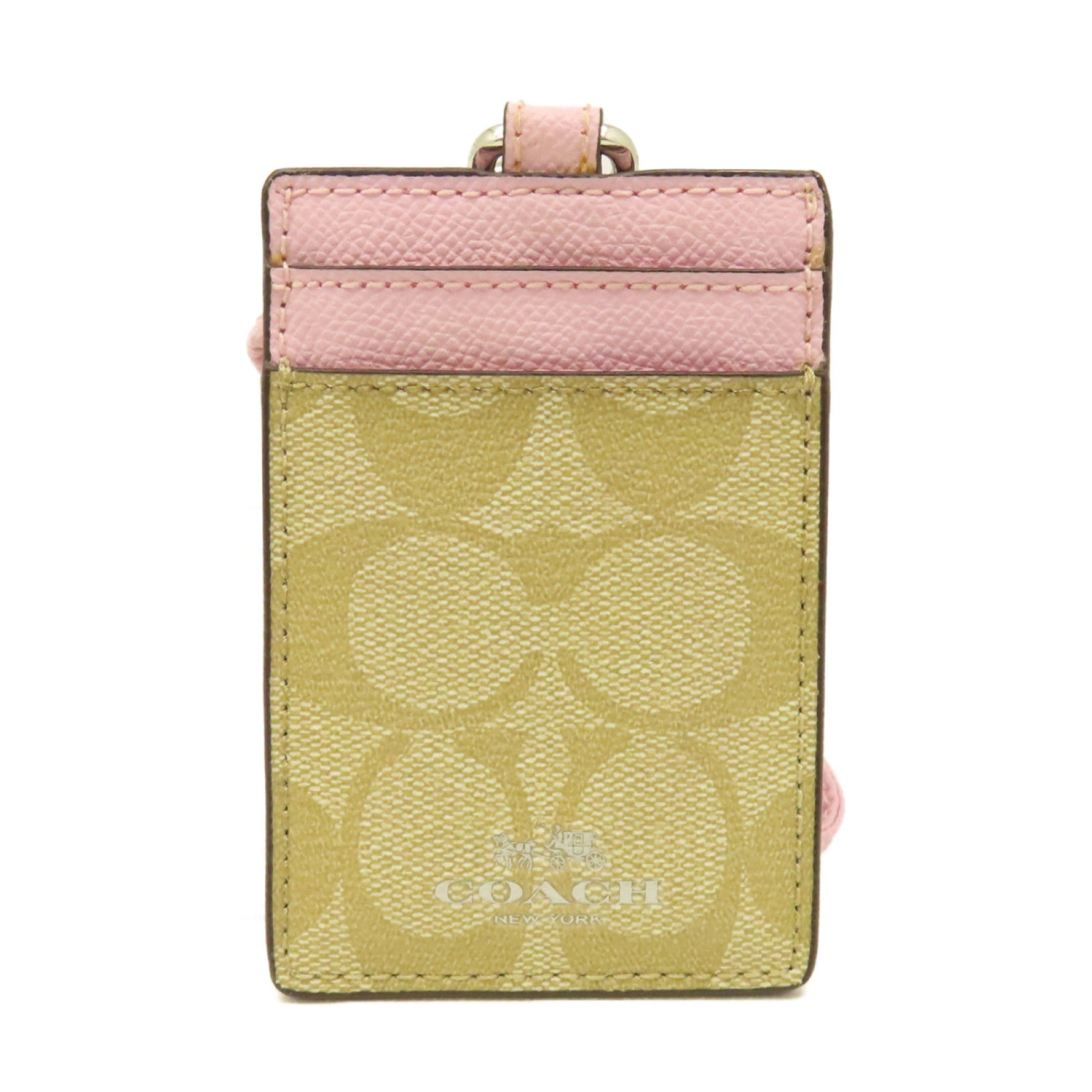 COACH 塗層帆布Card Case銀扣卡片套粉紅色/啡色