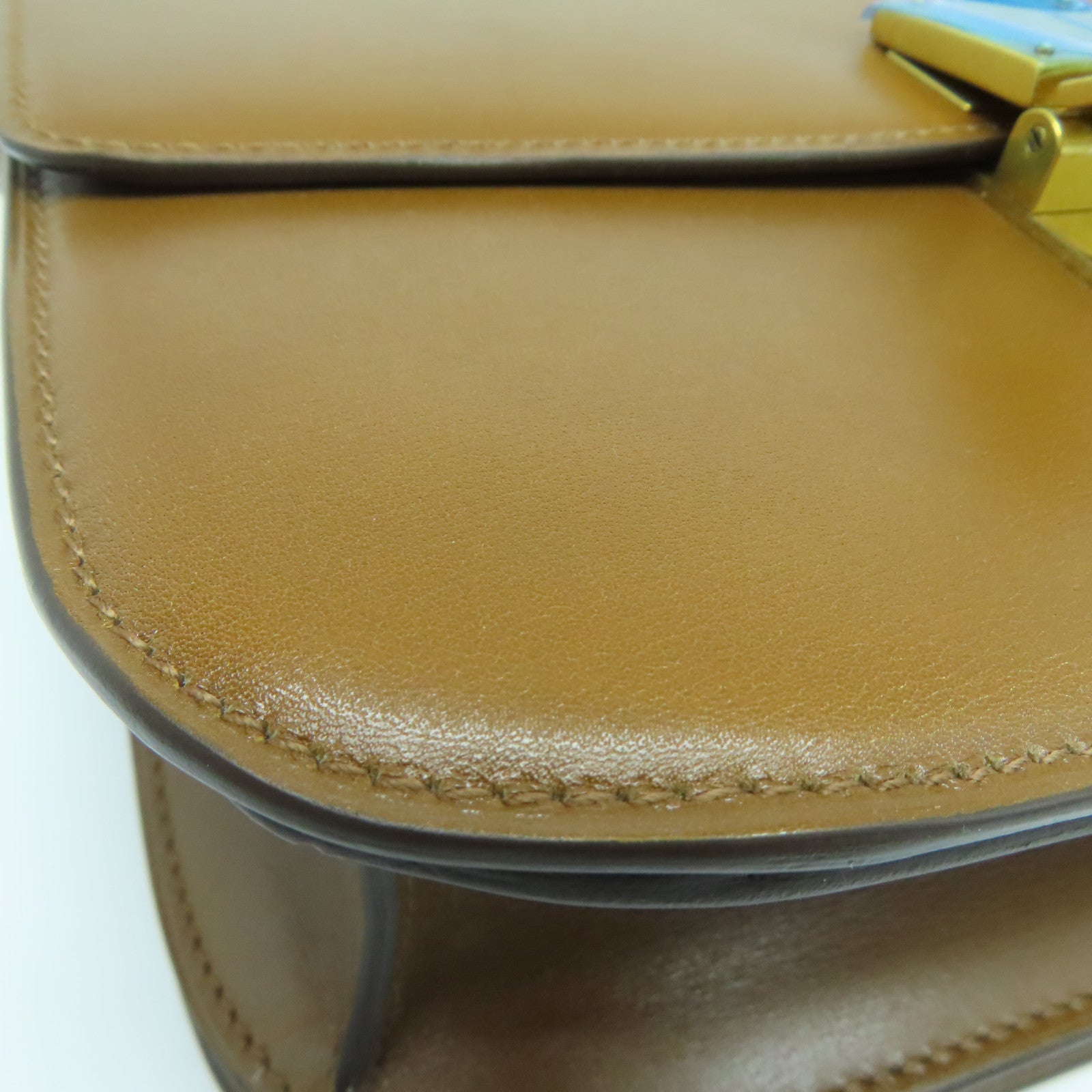 CELINE Cowhide Leather Box Shoulder Gold Buckle Shoulder Bag Brown