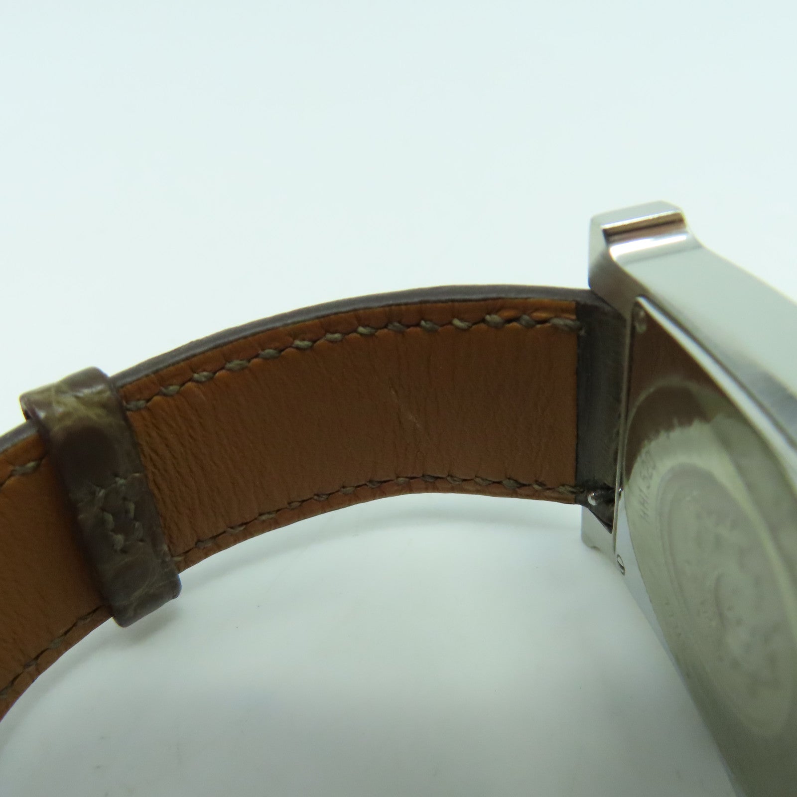 HERMES Heure H Watch不鏽鋼/皮革帶石英機芯手錶白色/啡色