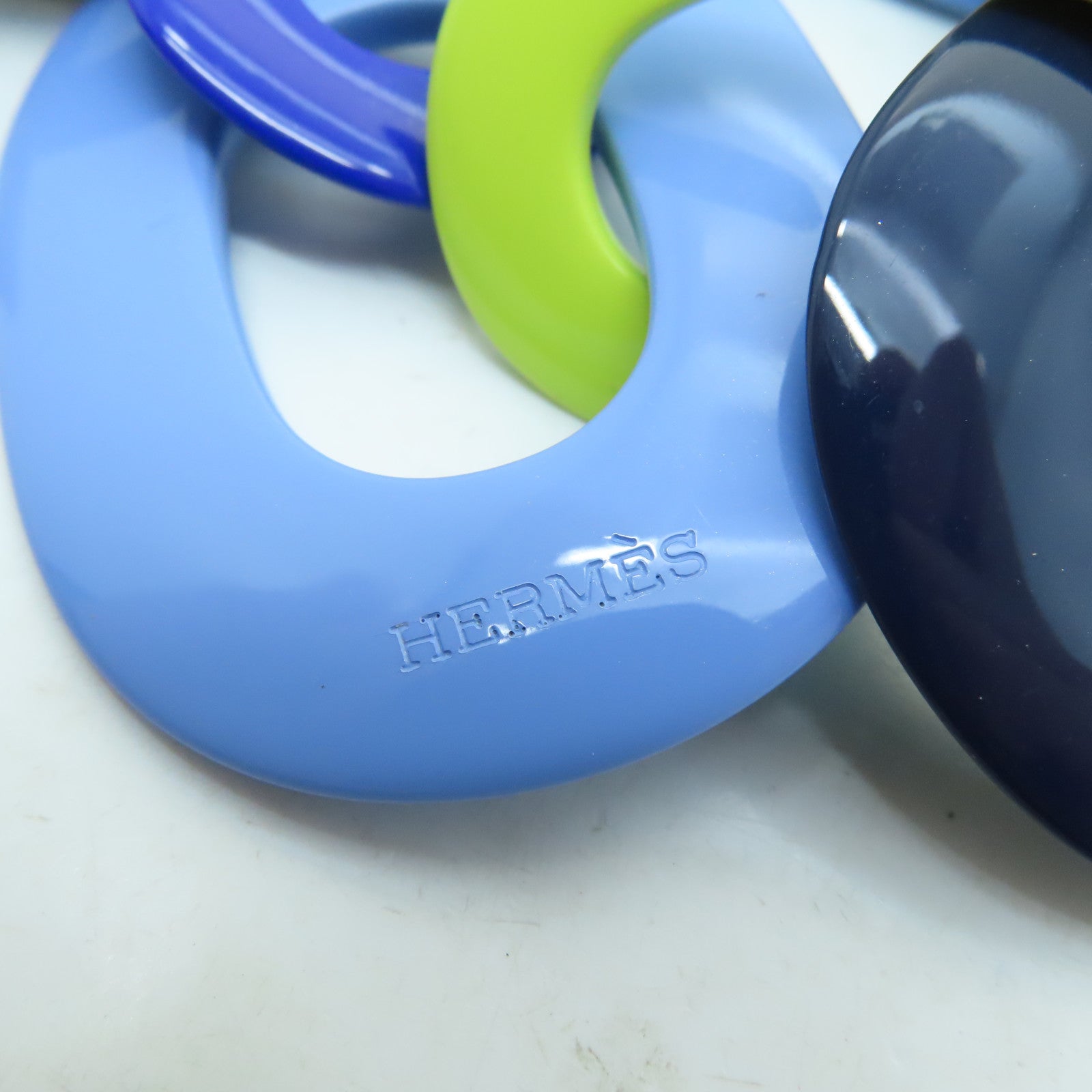 HERMES [Sharp Discount] Buffalo Horn Necklace Blue/Green