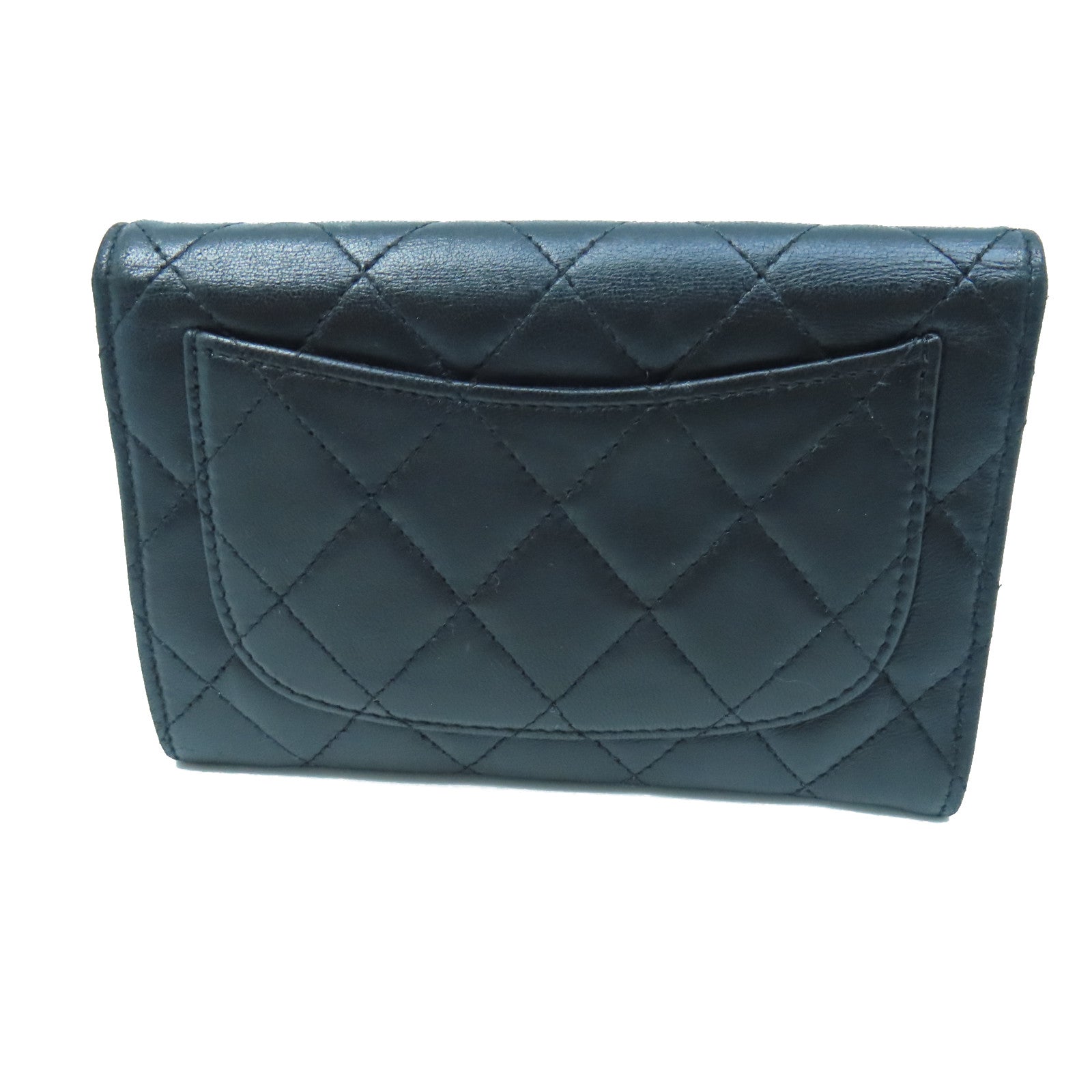 CHANEL Rhombus Sheepskin Leather Card Wallet Silver Buckle Wallet Black