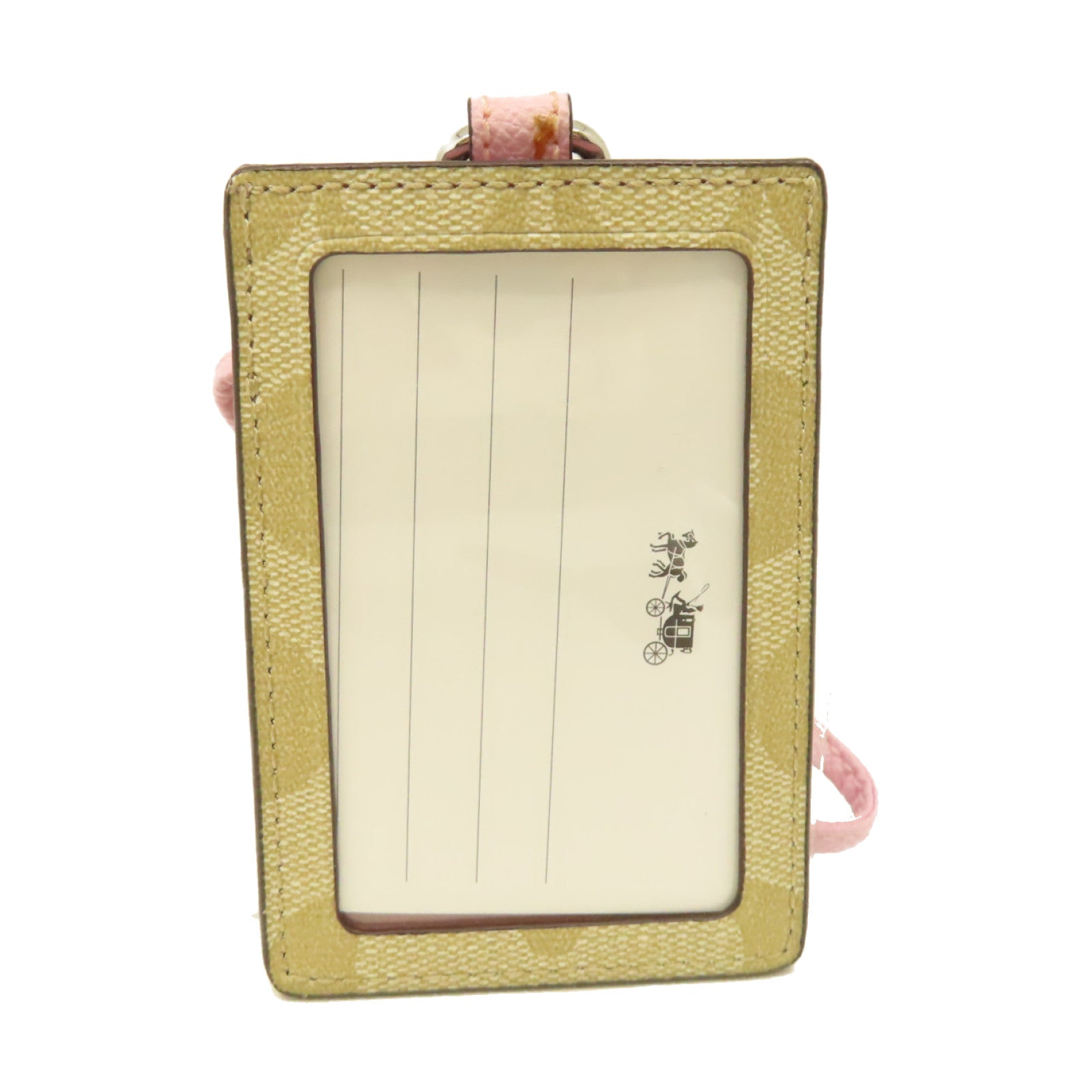 COACH 塗層帆布Card Case銀扣卡片套粉紅色/啡色
