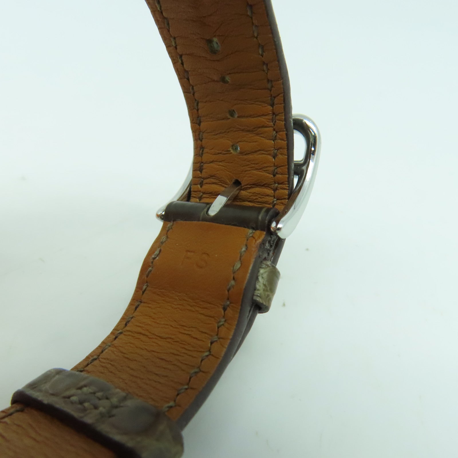 HERMES Heure H Watch不鏽鋼/皮革帶石英機芯手錶白色/啡色