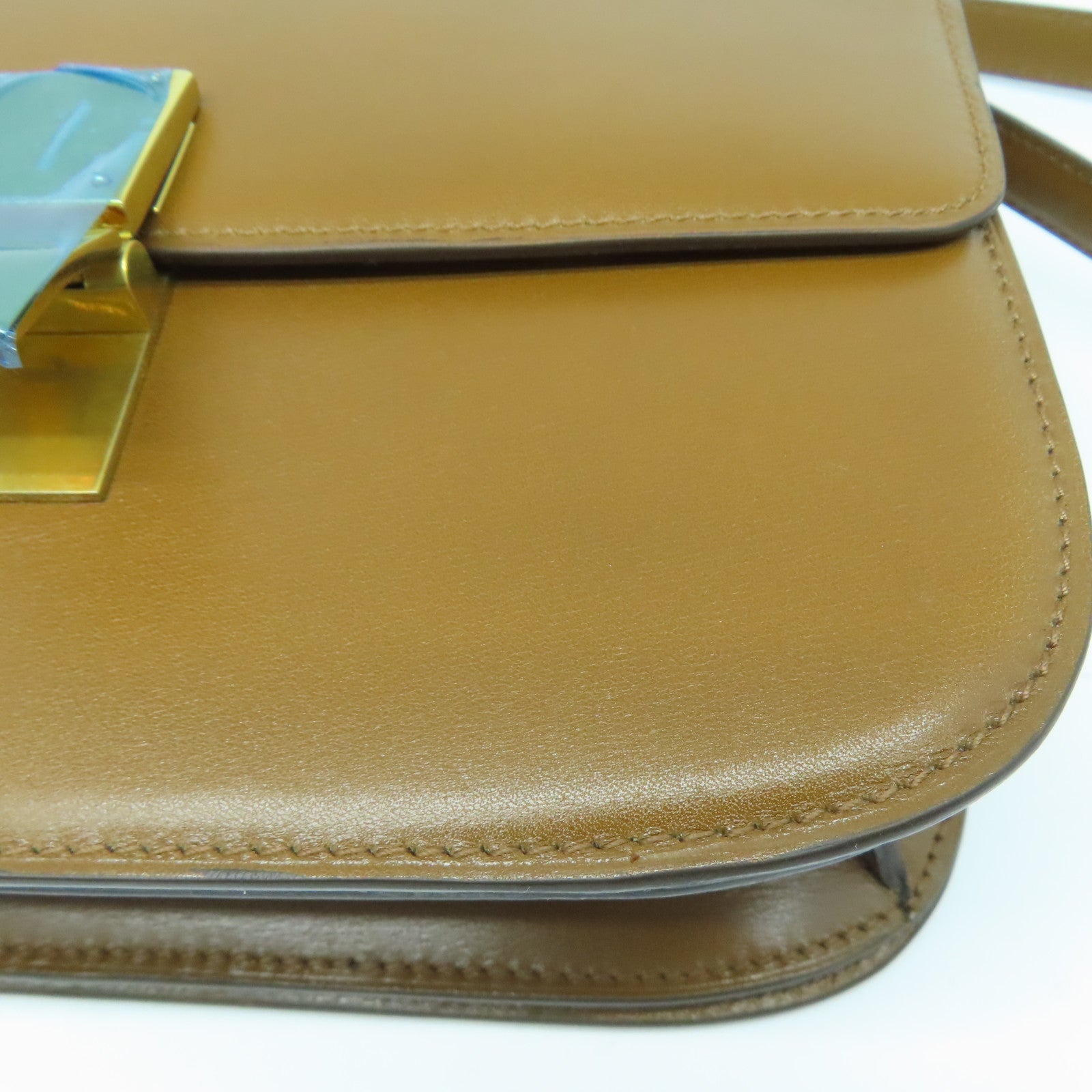 CELINE Cowhide Leather Box Shoulder Gold Buckle Shoulder Bag Brown