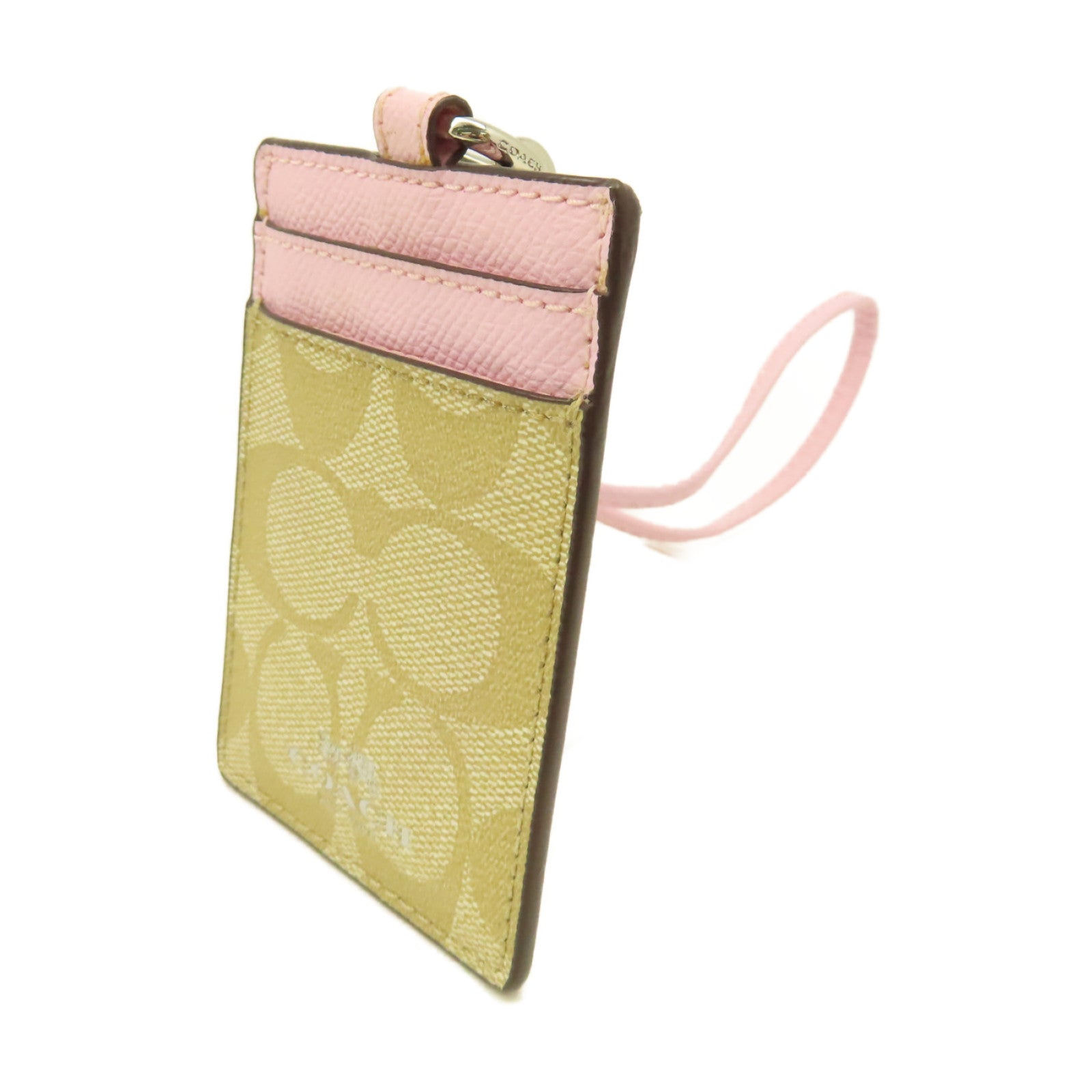 COACH 塗層帆布Card Case銀扣卡片套粉紅色/啡色