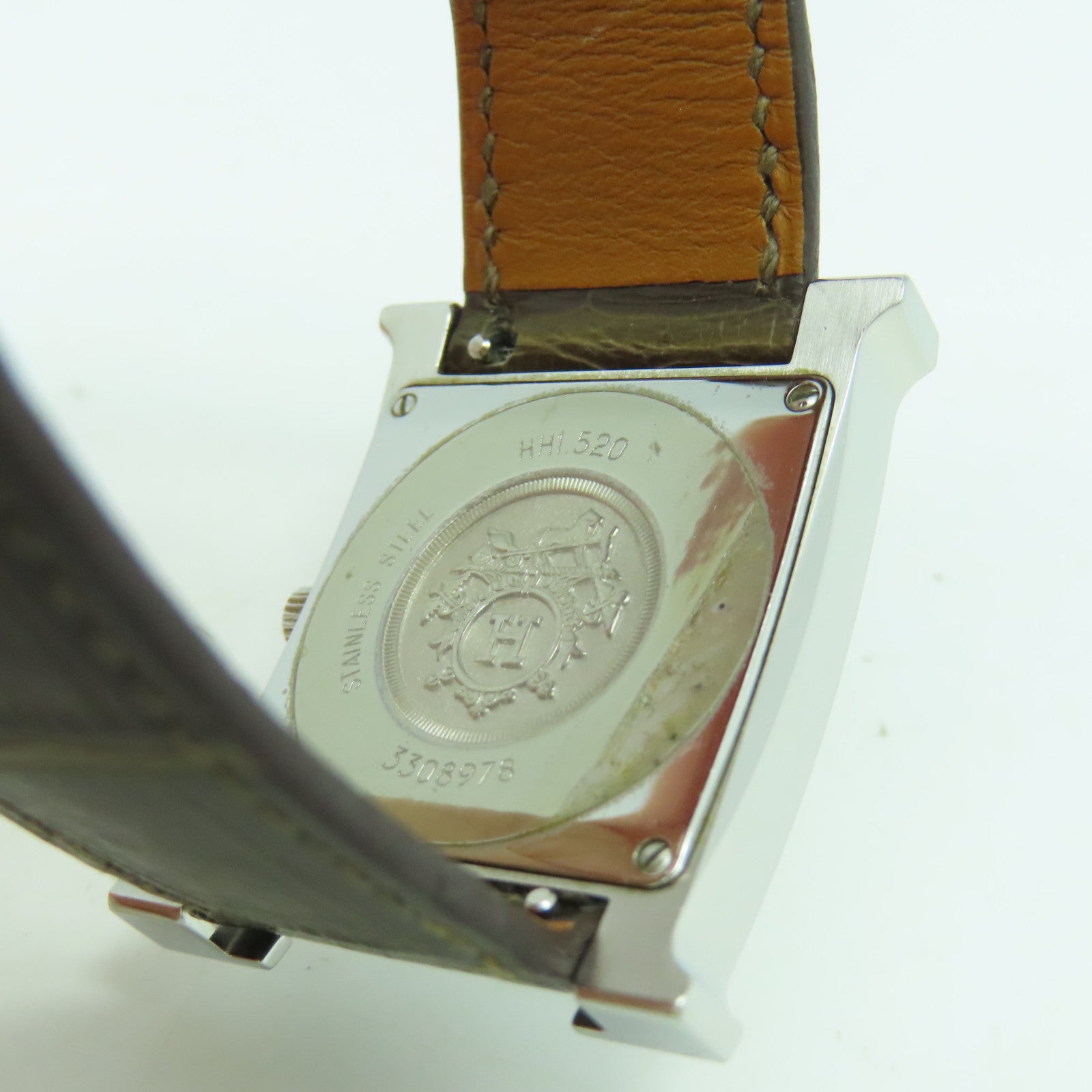 HERMES Heure H Watch不鏽鋼/皮革帶石英機芯手錶白色/啡色