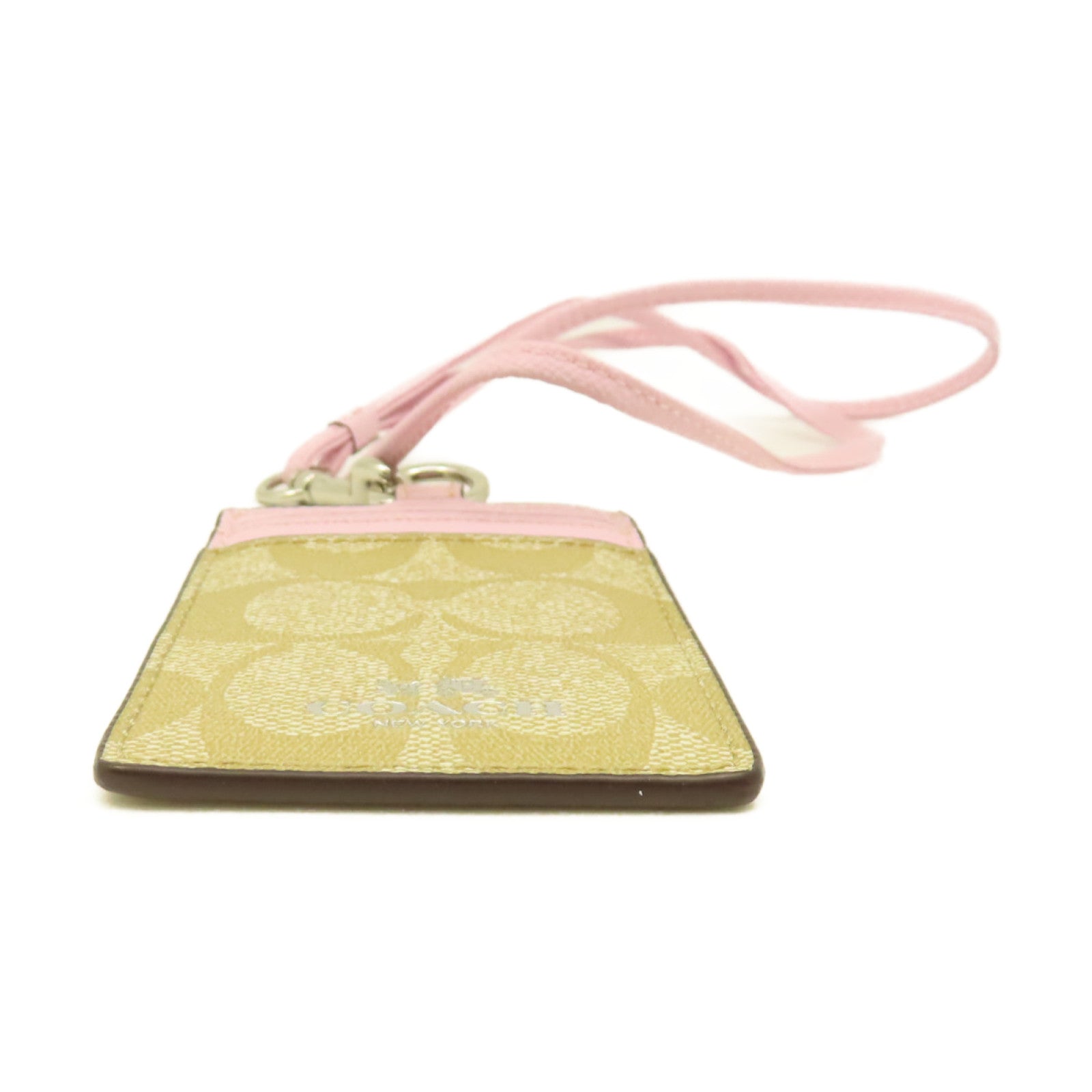 COACH 塗層帆布Card Case銀扣卡片套粉紅色/啡色