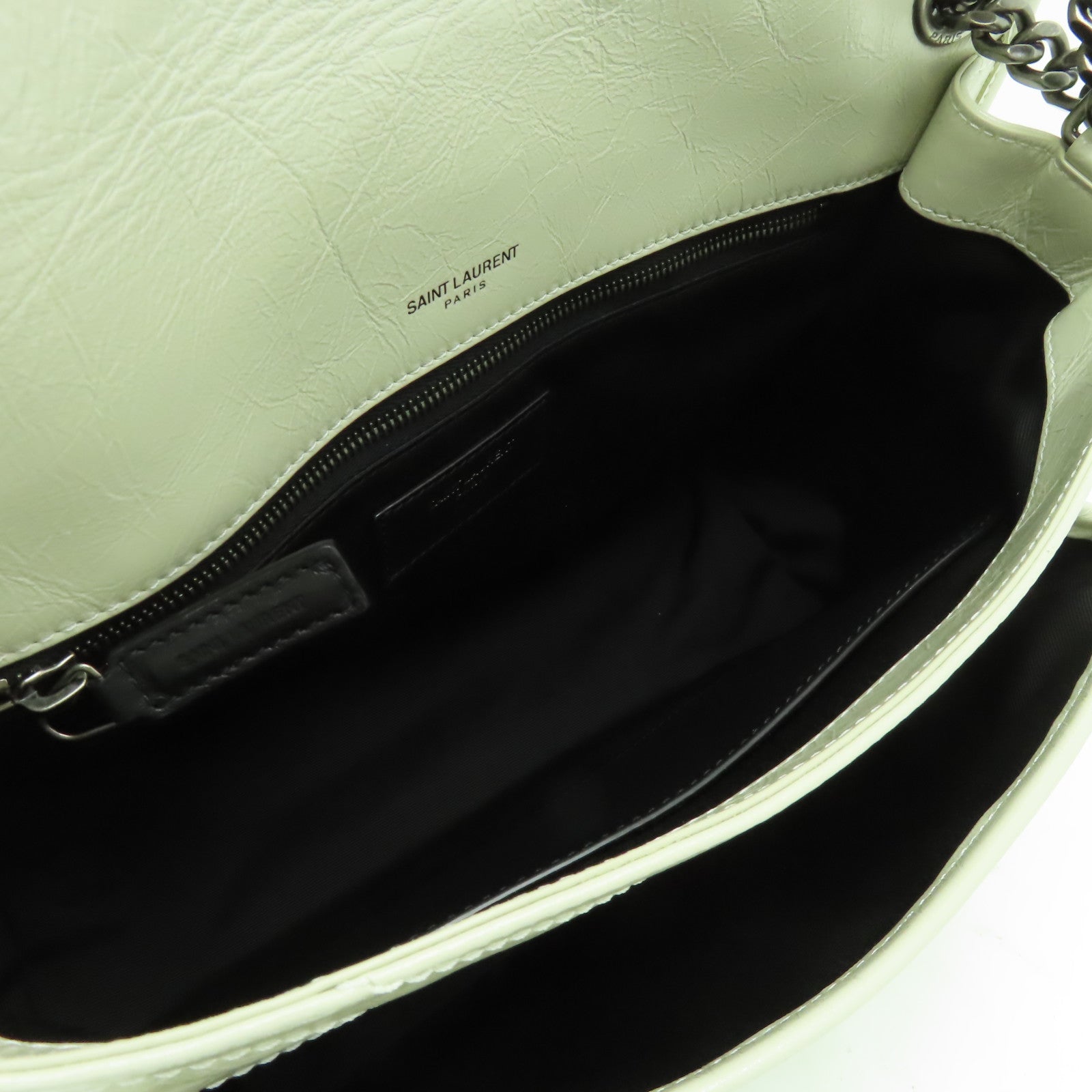 SAINT LAURENT 牛皮皮革Shoulder Bag銀扣鏈帶肩背袋白色