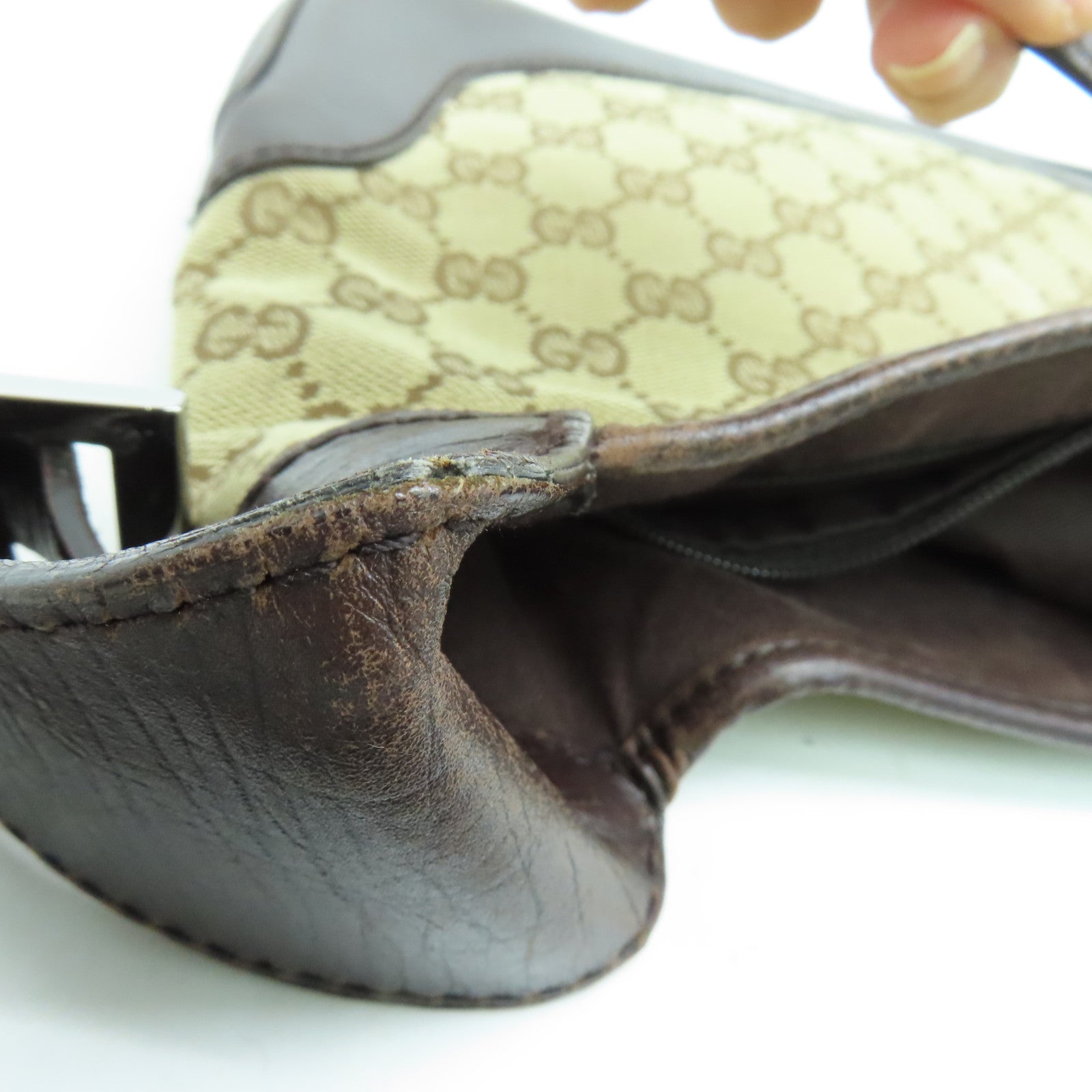 GUCCI canvas Shoulder Bag shoulder bag silver buckle brown