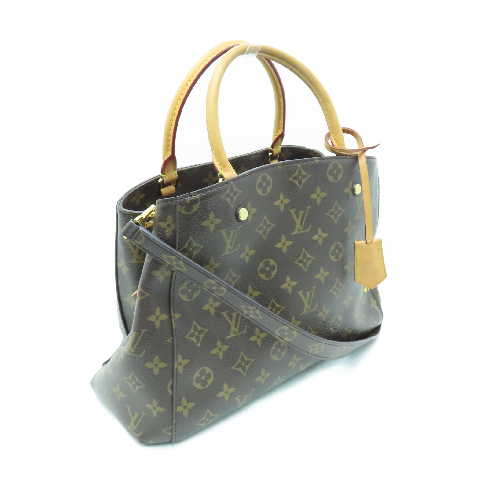 LOUIS VUITTON Monogram Montaigne MM金扣手挽肩背兩用袋棕色
