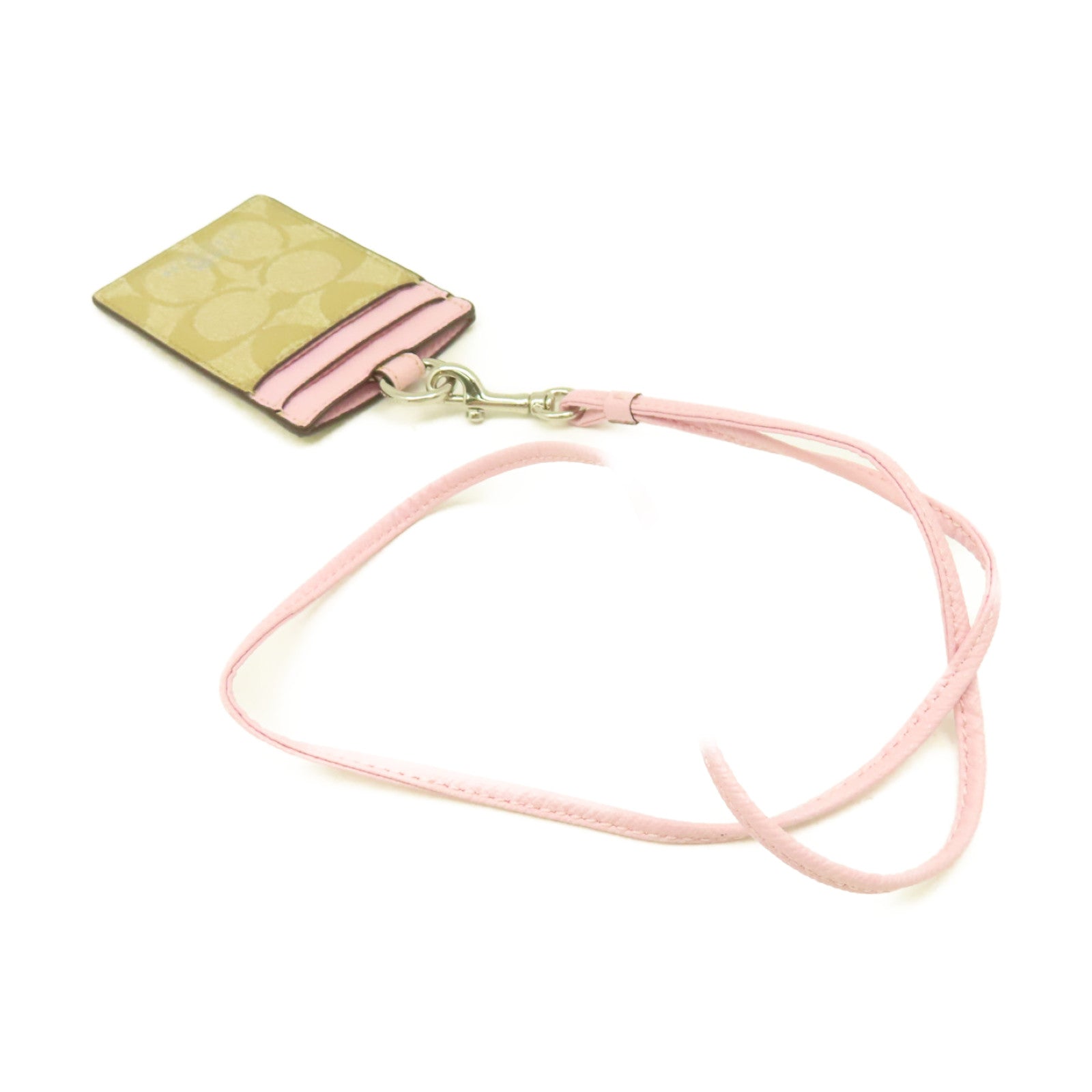 COACH 塗層帆布Card Case銀扣卡片套粉紅色/啡色