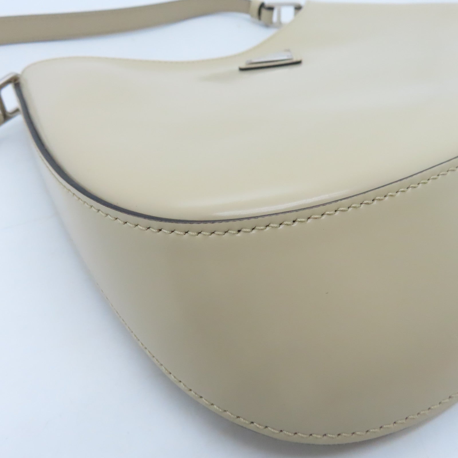 PRADA Cowhide Leather Shoulder Bag Silver Buckle Beige