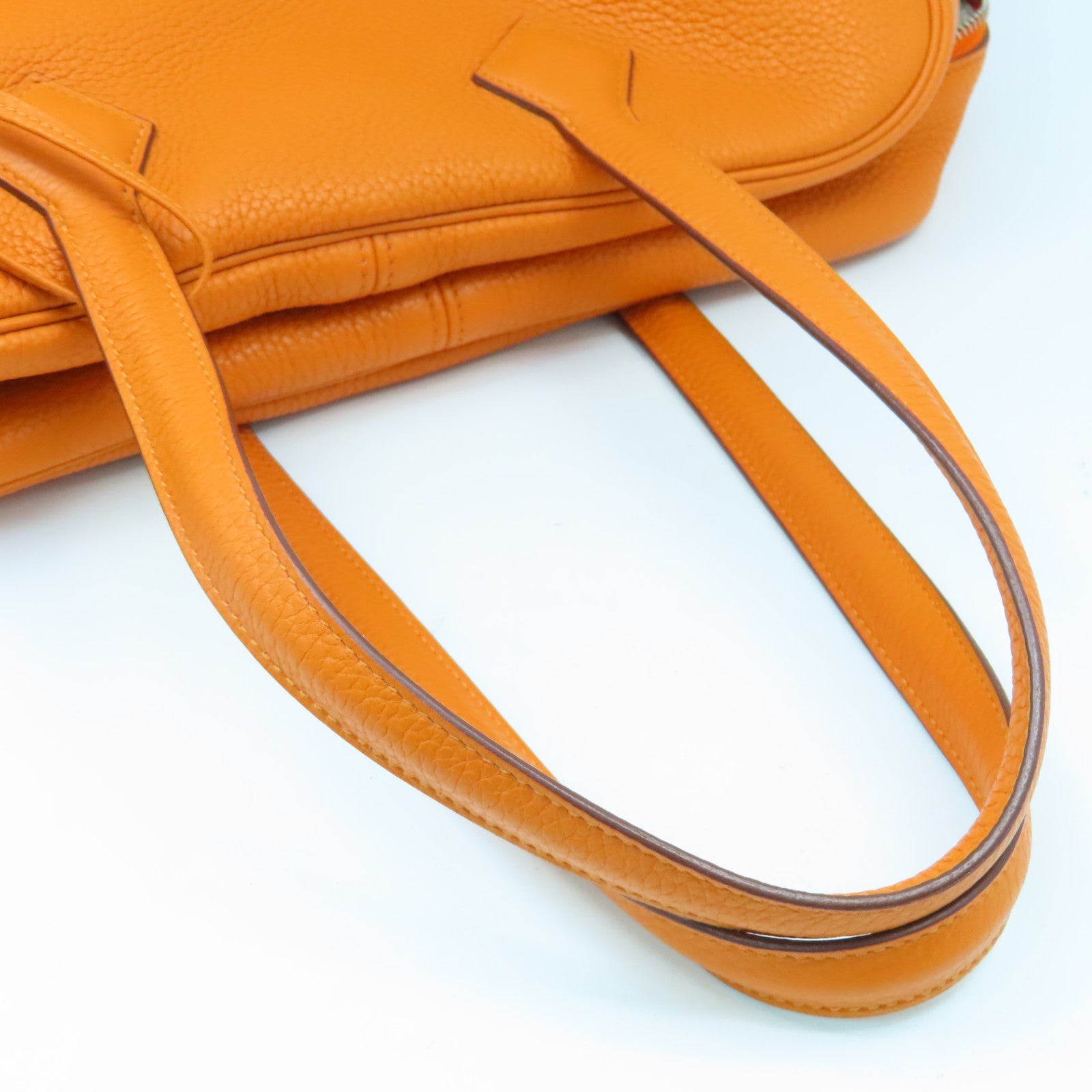 HERMES Clemence皮革Victolia銀扣手挽袋橙色