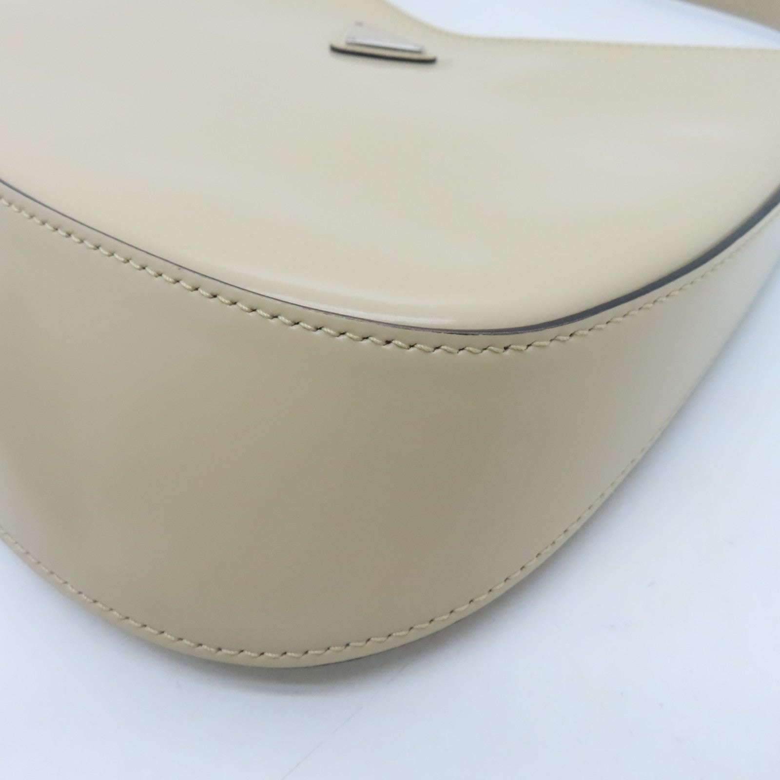 PRADA Cowhide Leather Shoulder Bag Silver Buckle Beige