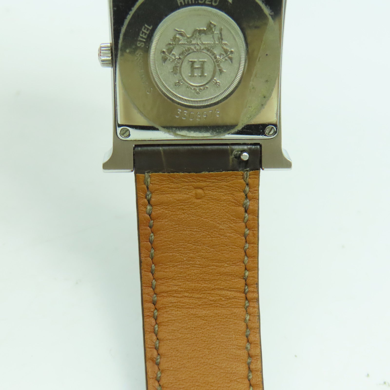 HERMES Heure H Watch不鏽鋼/皮革帶石英機芯手錶白色/啡色