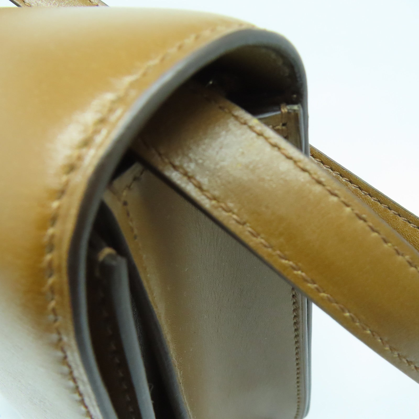 CELINE Cowhide Leather Box Shoulder Gold Buckle Shoulder Bag Brown