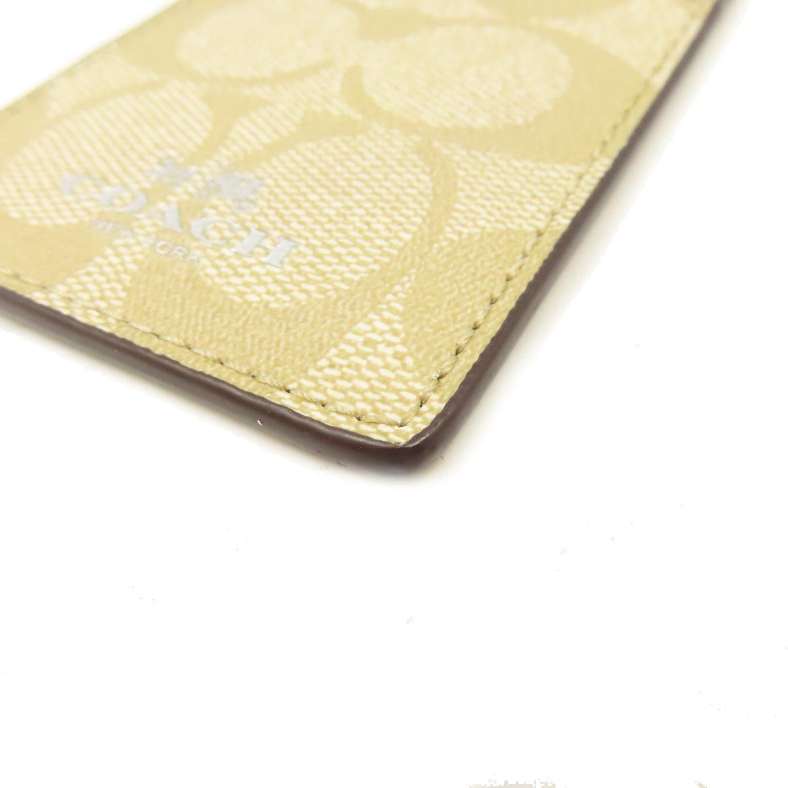 COACH 塗層帆布Card Case銀扣卡片套粉紅色/啡色