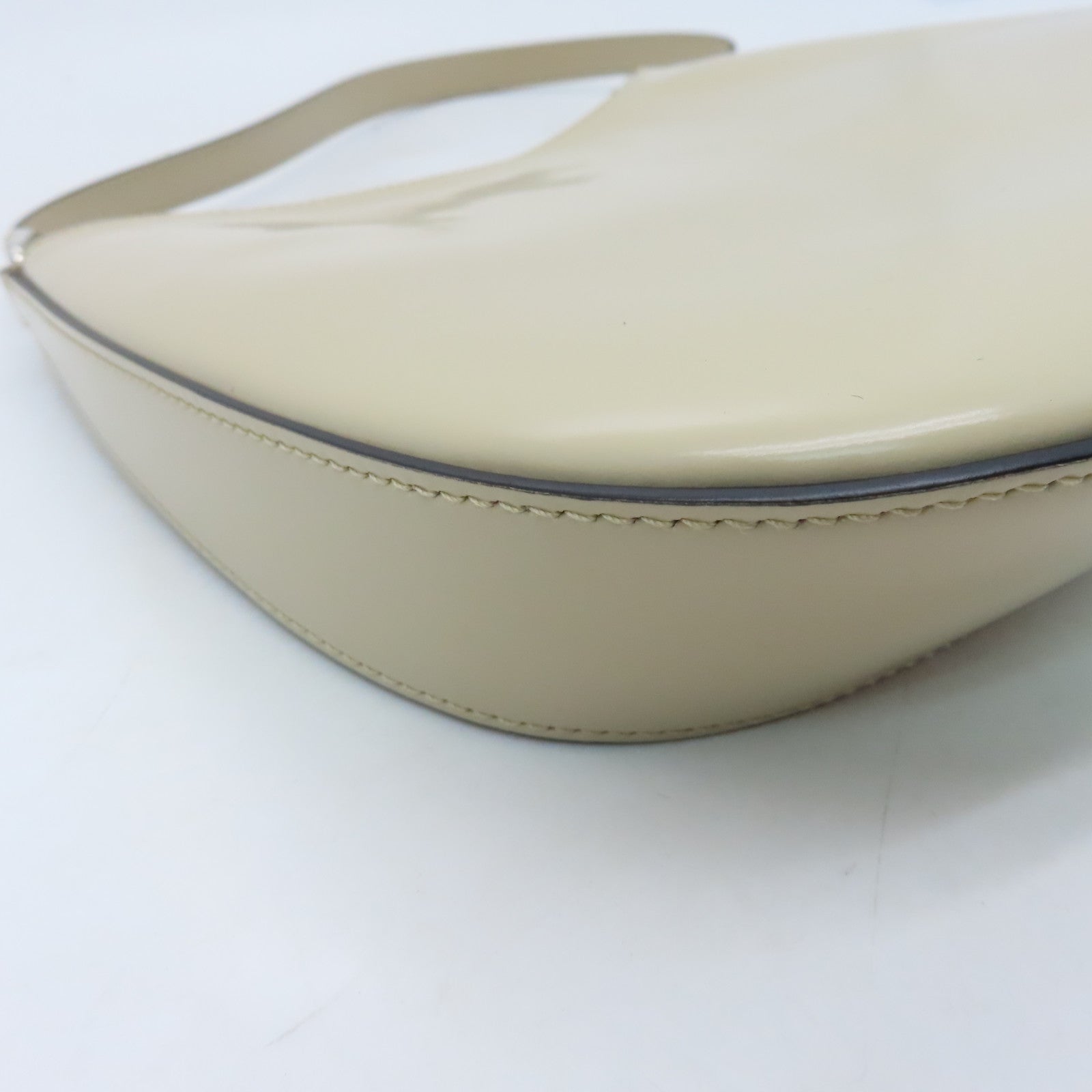 PRADA Cowhide Leather Shoulder Bag Silver Buckle Beige